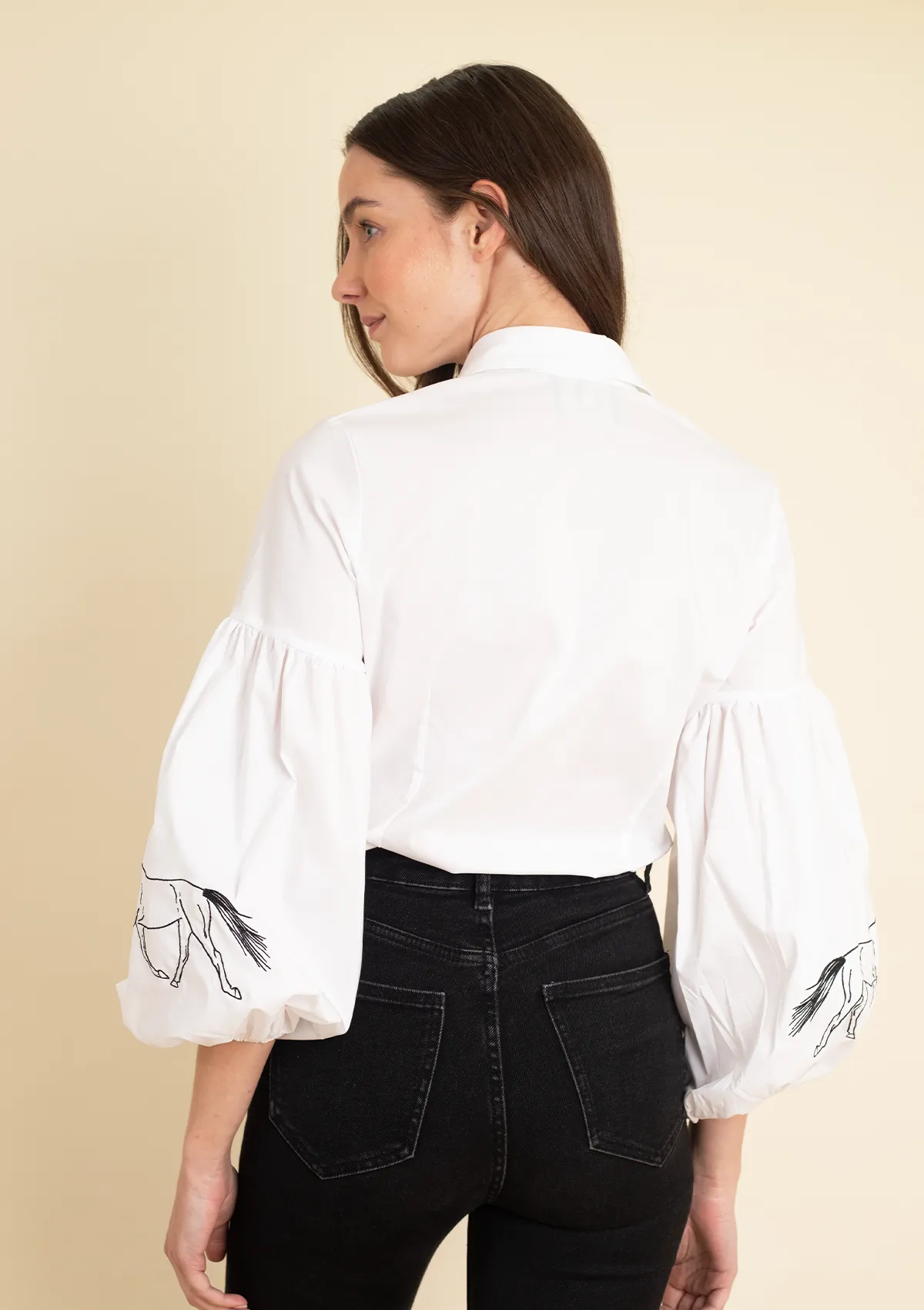 Annie Shirt Embroidered | White & Black