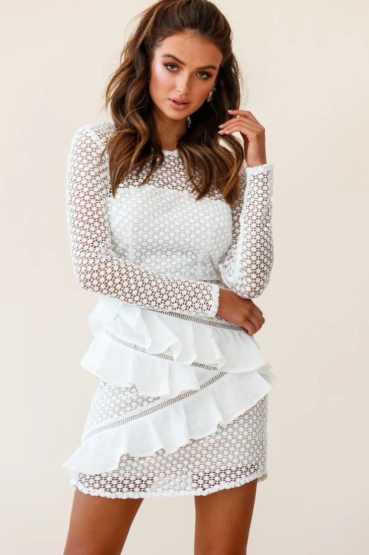 Aramis Long Sleeve Lace & Ruffle Detail Dress White