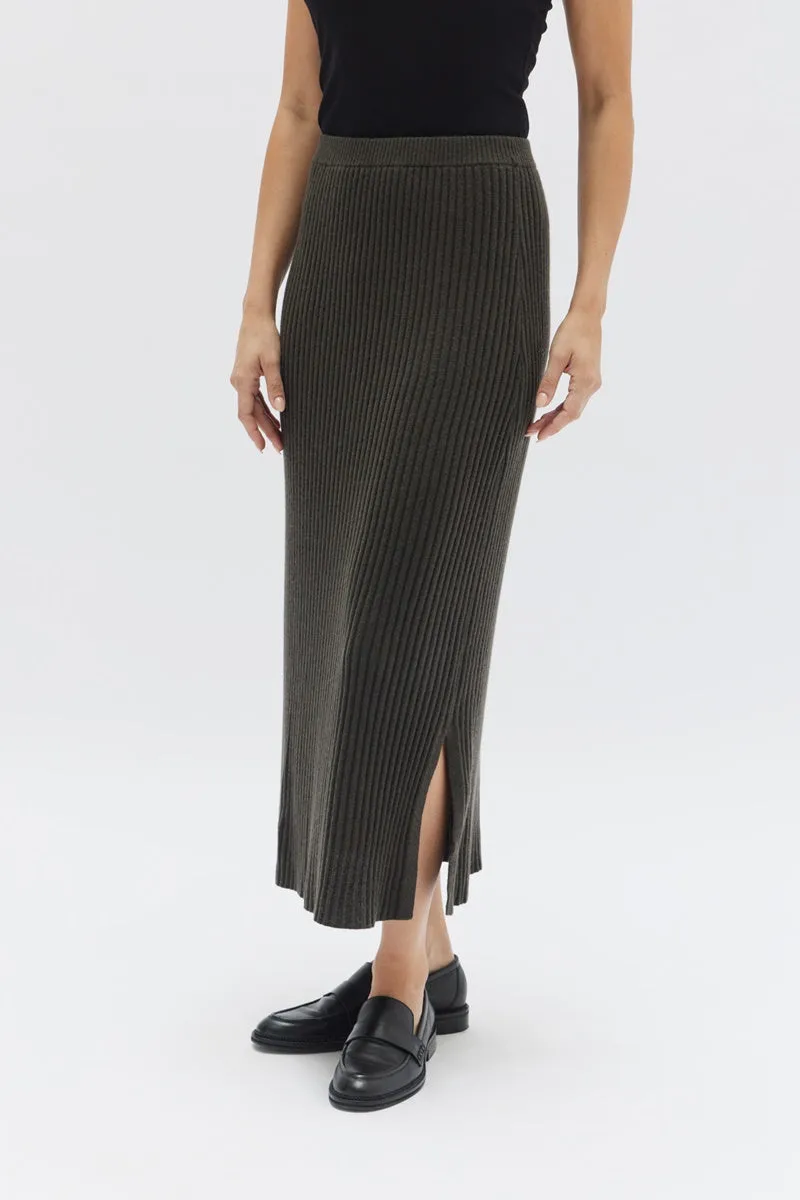 Assembly Label - Wool Cashmere Rib Skirt - Dark Olive