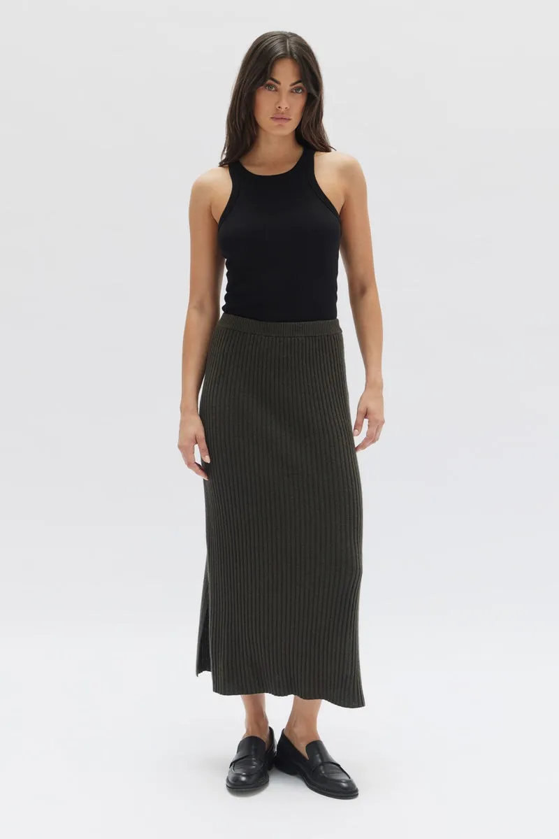 Assembly Label - Wool Cashmere Rib Skirt - Dark Olive