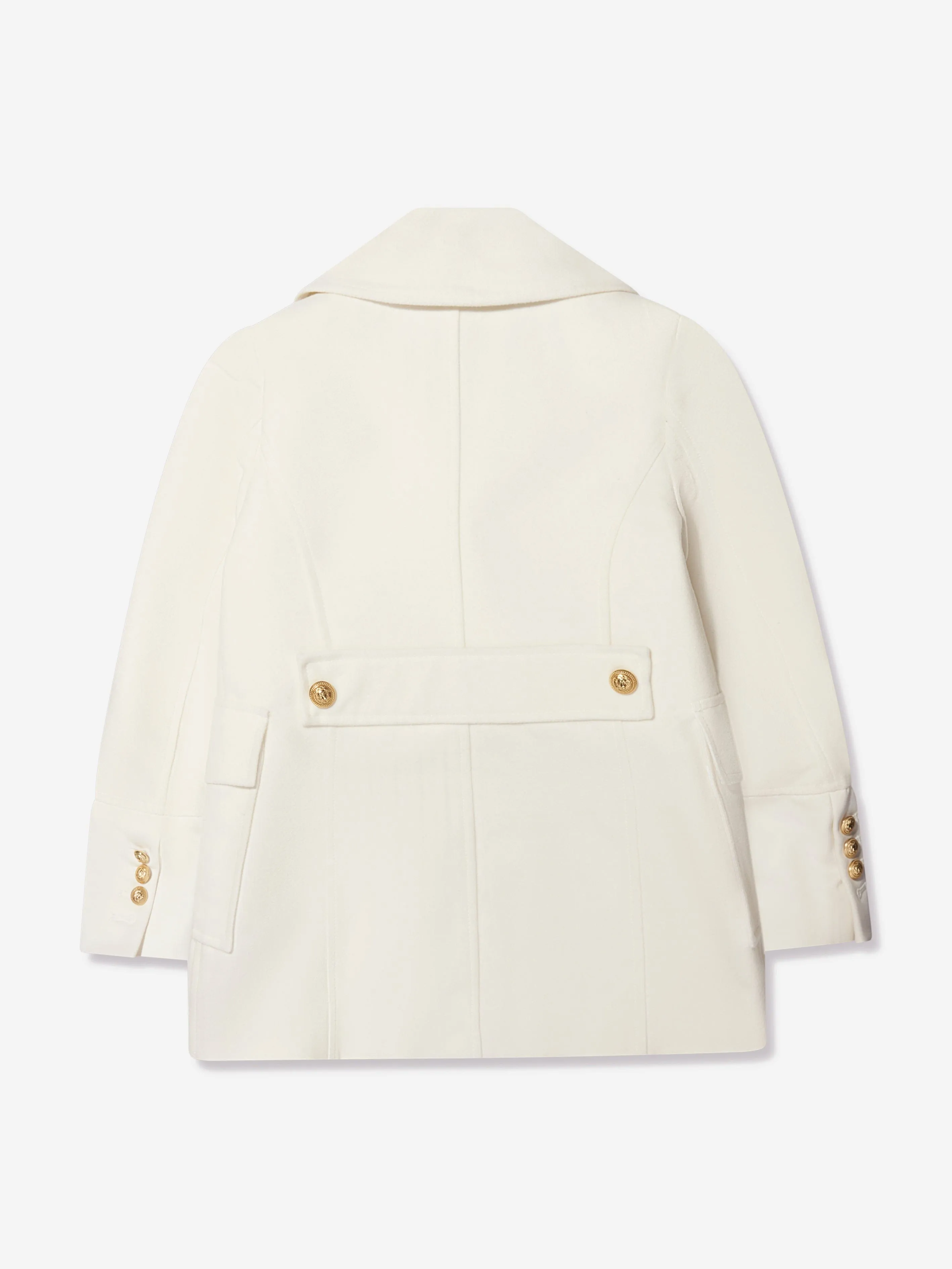 Balmain Girls Long Coat in Ivory