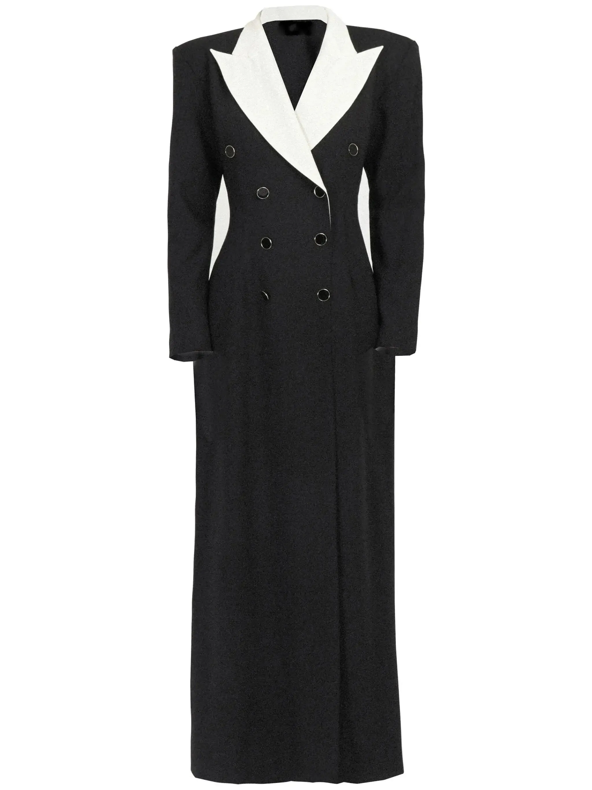 Bicolor Contrasting-Collar Double-Breasted Tuxedo Coat