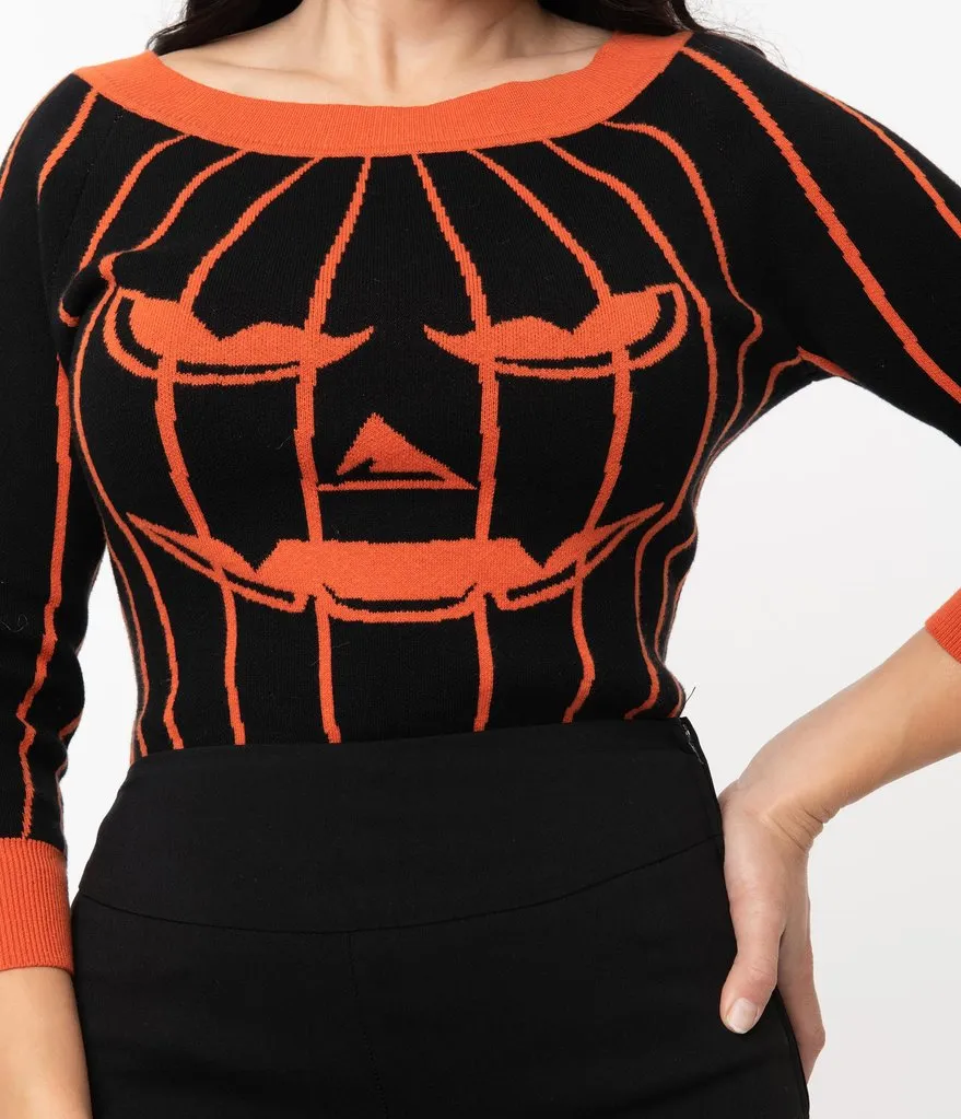 Black & Orange Striped Jack-o-Lantern Pumpkin Annaleigh Sweater