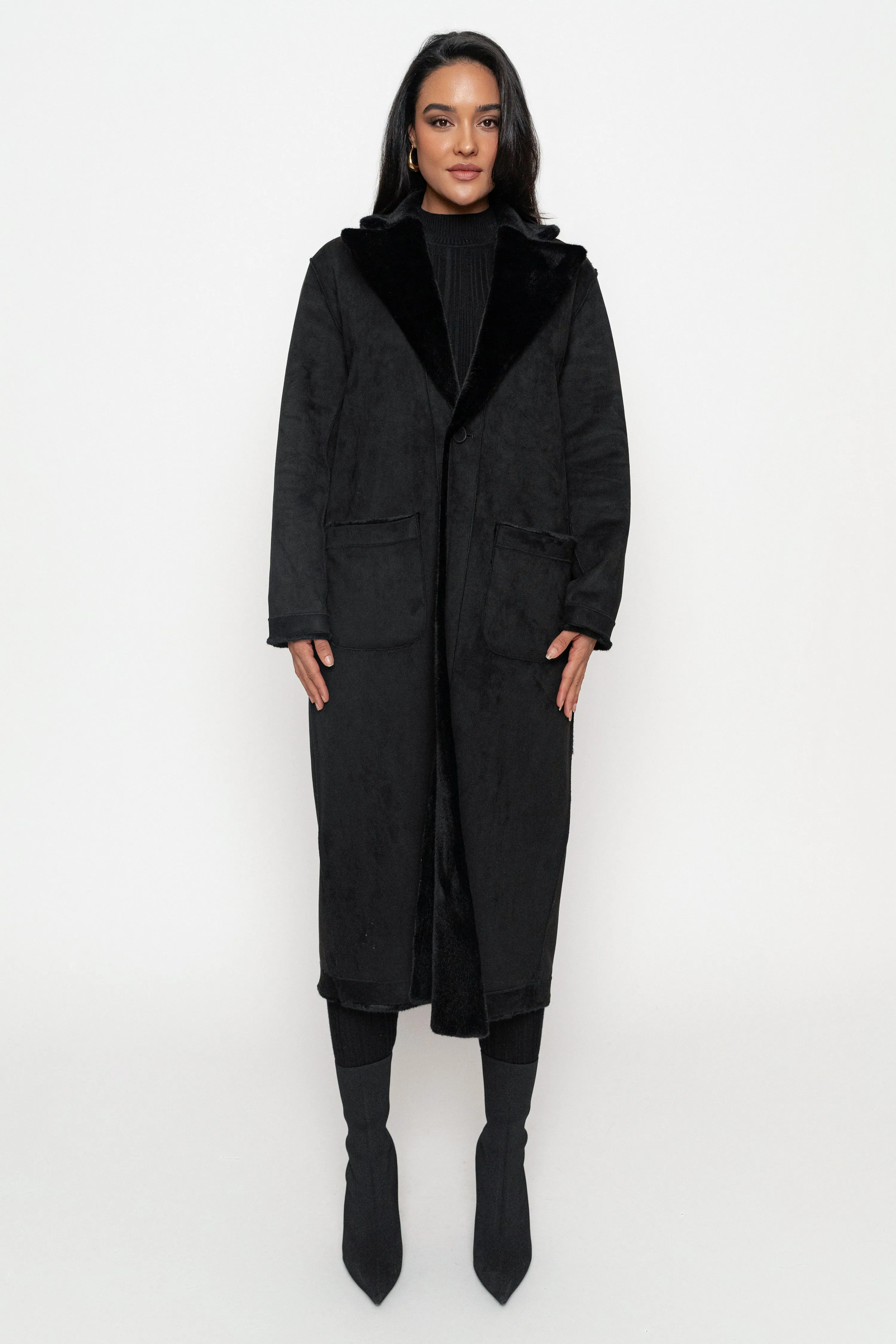 Black Thelma Reversible Suede Coat