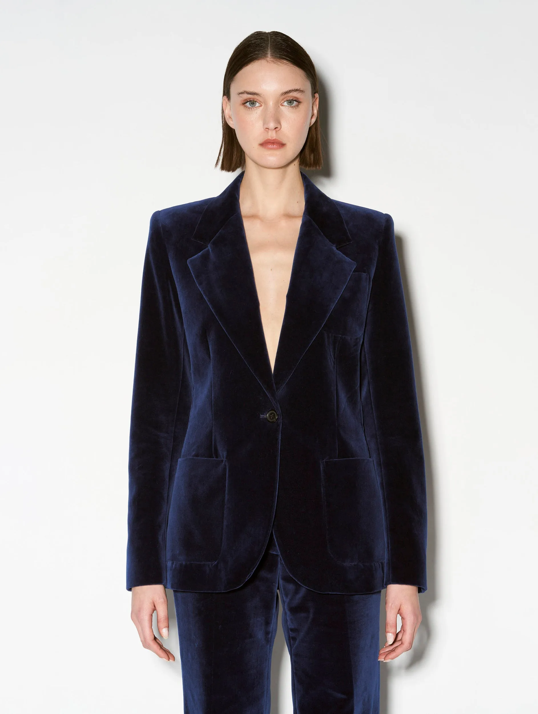 Blue smooth velvet suit jacket