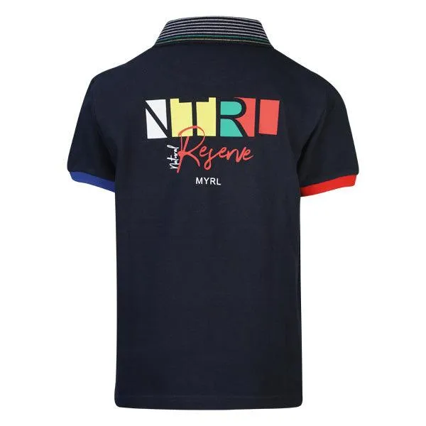 BOYS NAVY-BLUE GRAPHIC SHORT SLEEVE POLO