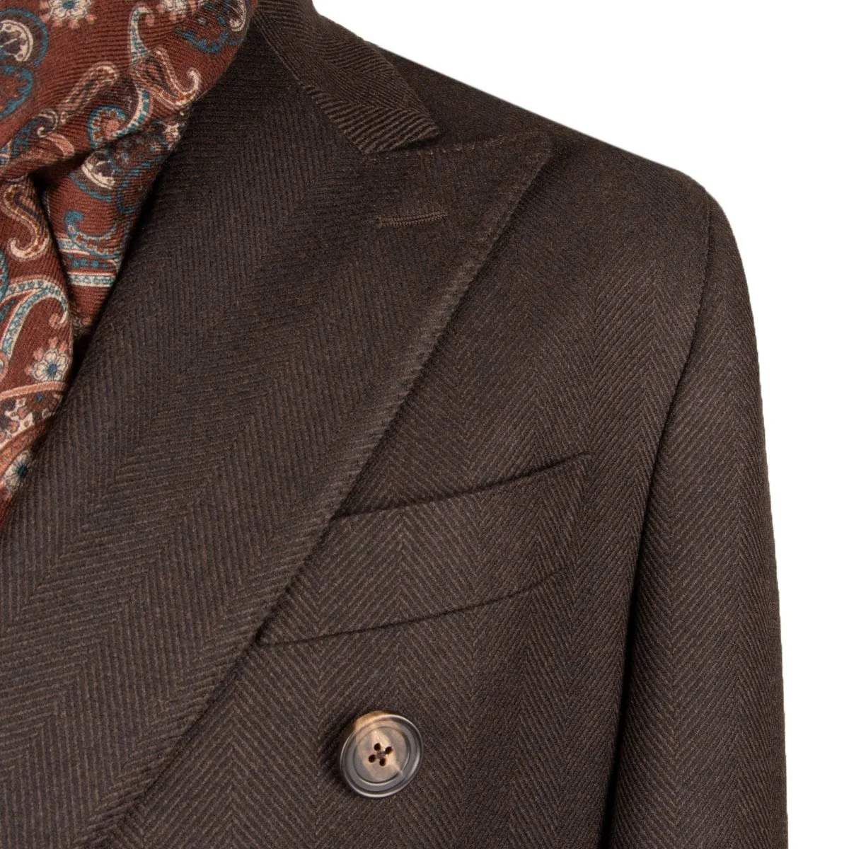 Brown Herringbone Loro Piana 100% Virgin Wool Tailored Overcoat