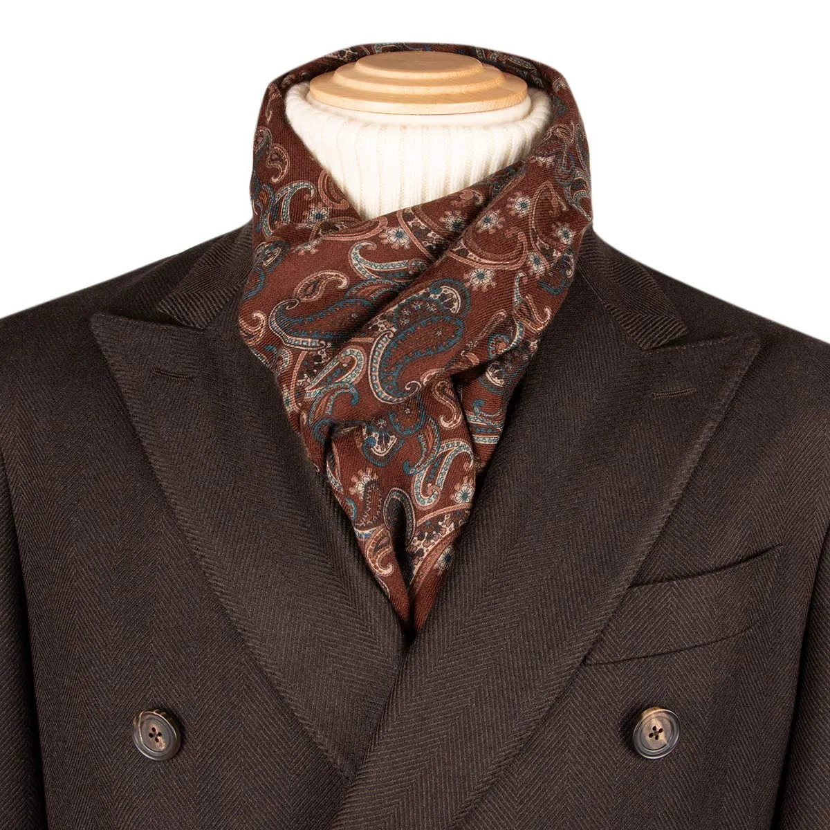 Brown Herringbone Loro Piana 100% Virgin Wool Tailored Overcoat