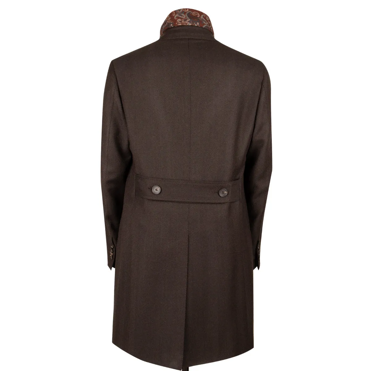 Brown Herringbone Loro Piana 100% Virgin Wool Tailored Overcoat