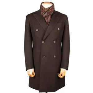 Brown Herringbone Loro Piana 100% Virgin Wool Tailored Overcoat