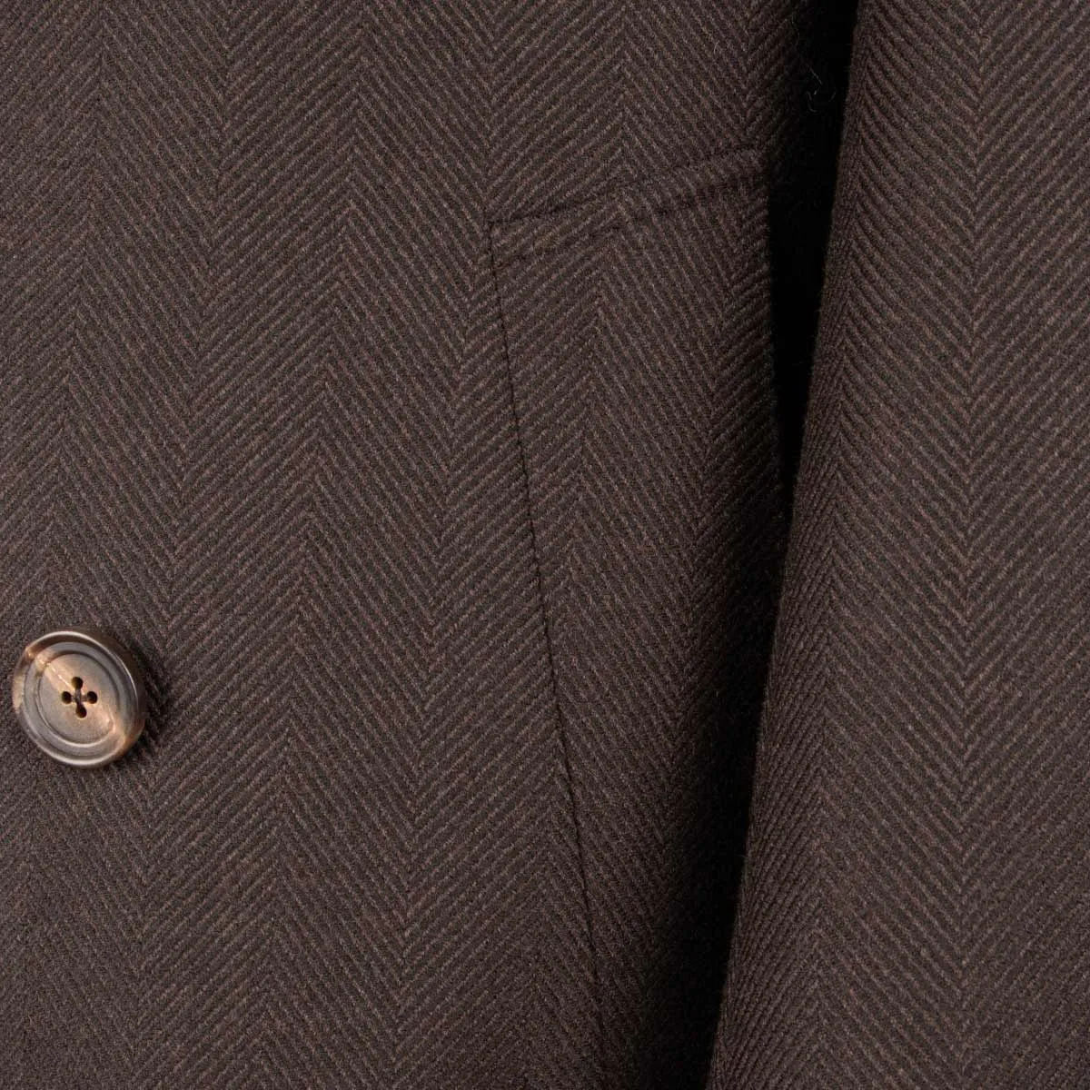 Brown Herringbone Loro Piana 100% Virgin Wool Tailored Overcoat