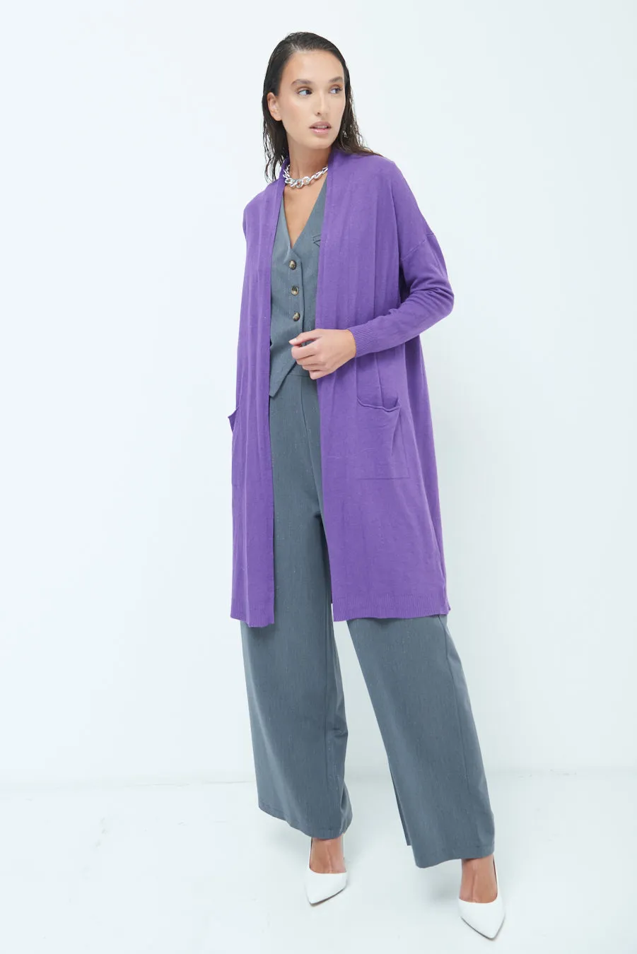 Cozy longline open-front cardigan wholesale