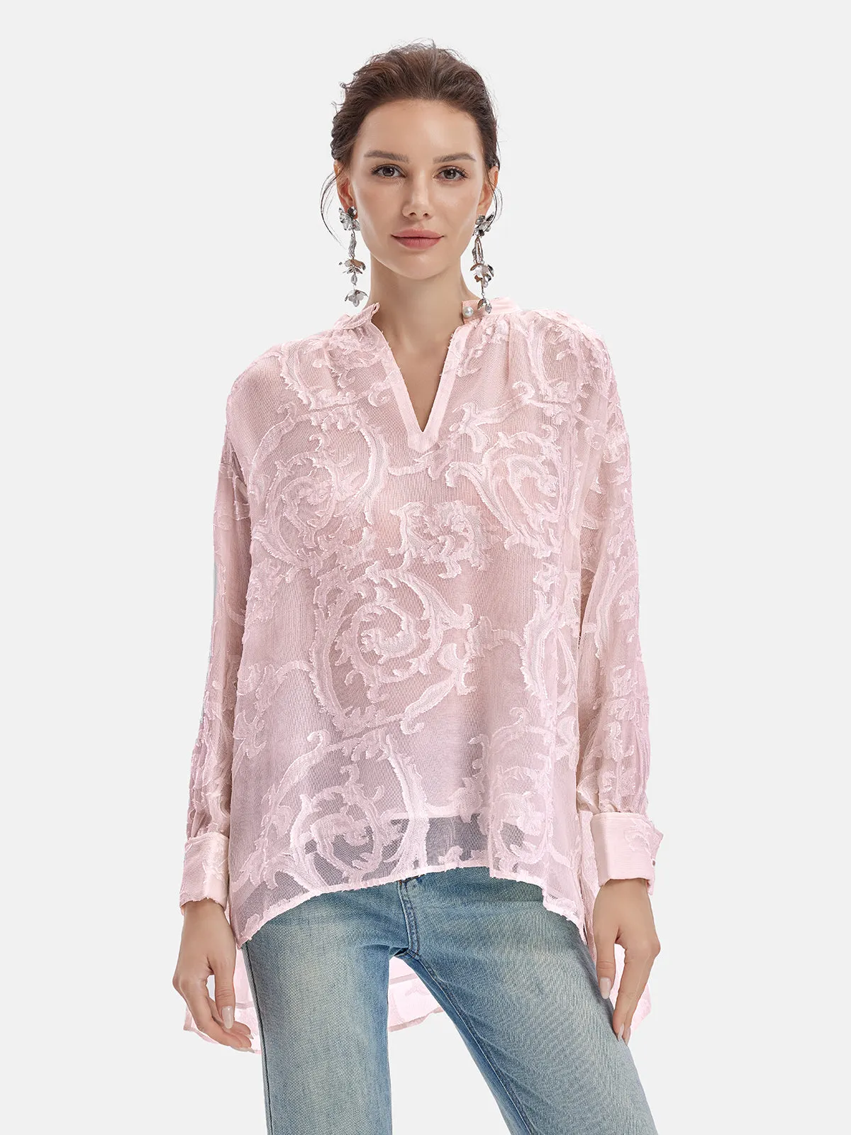 Elegant Jacquard Mulberry Silk Blouse