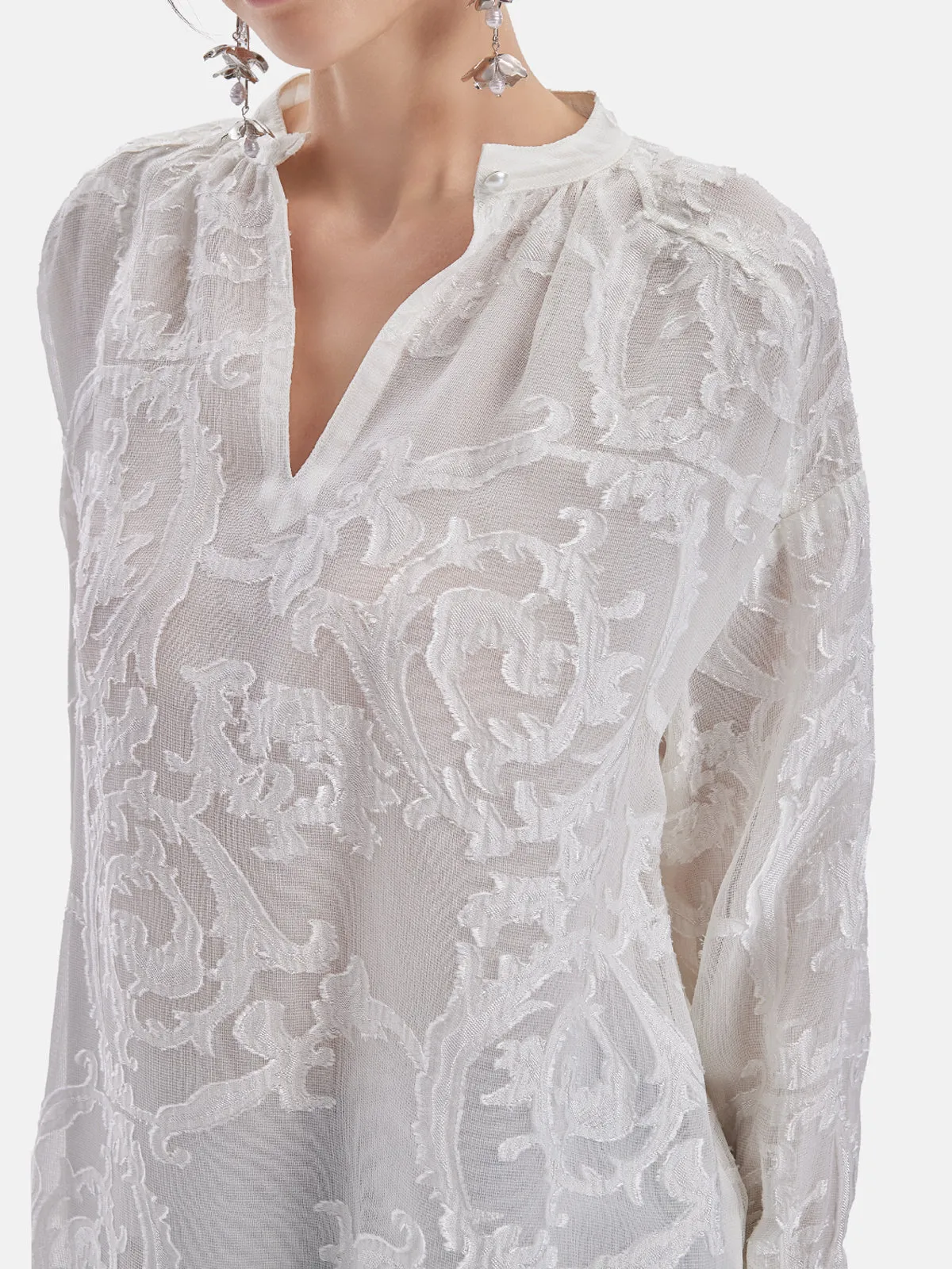 Elegant Jacquard Mulberry Silk Blouse