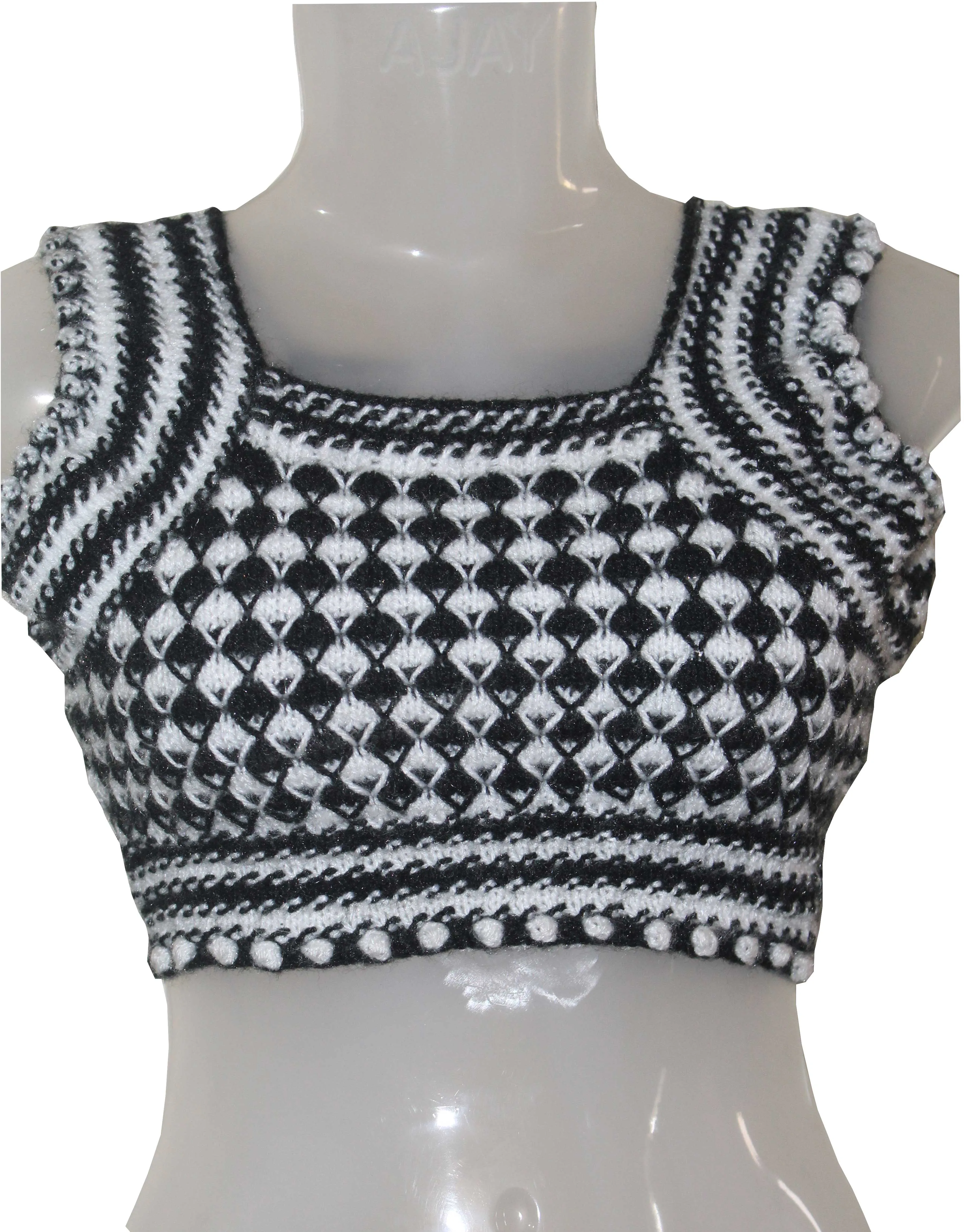 Elegant Self Design Graminarts Handmade Knitted Women Blouse - Black & White