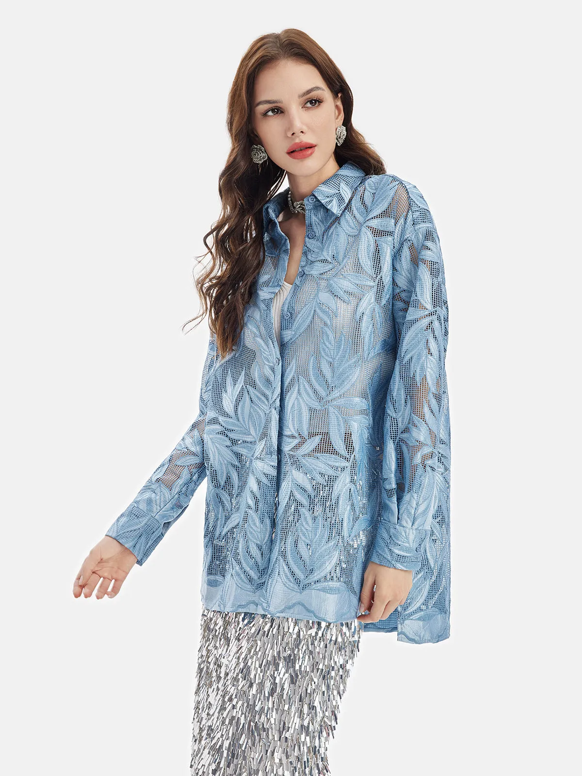 Embroidered Sheer Leaf Shirt