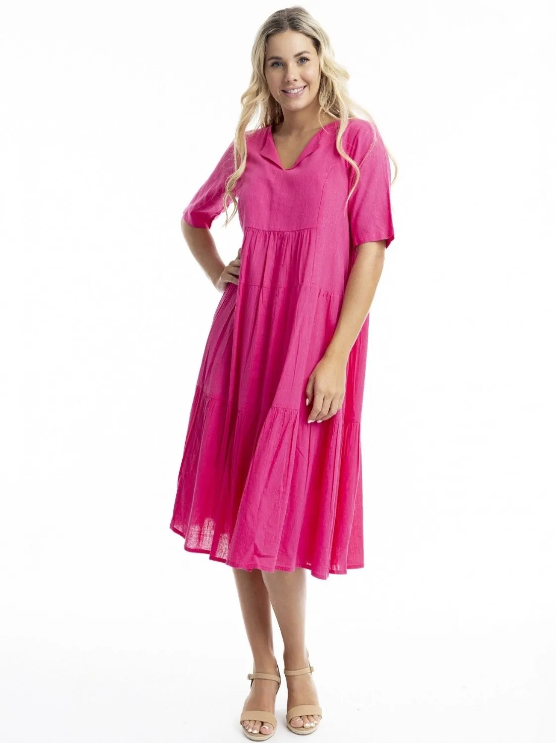 Essentials Layered Midi Dress in Hot Pink