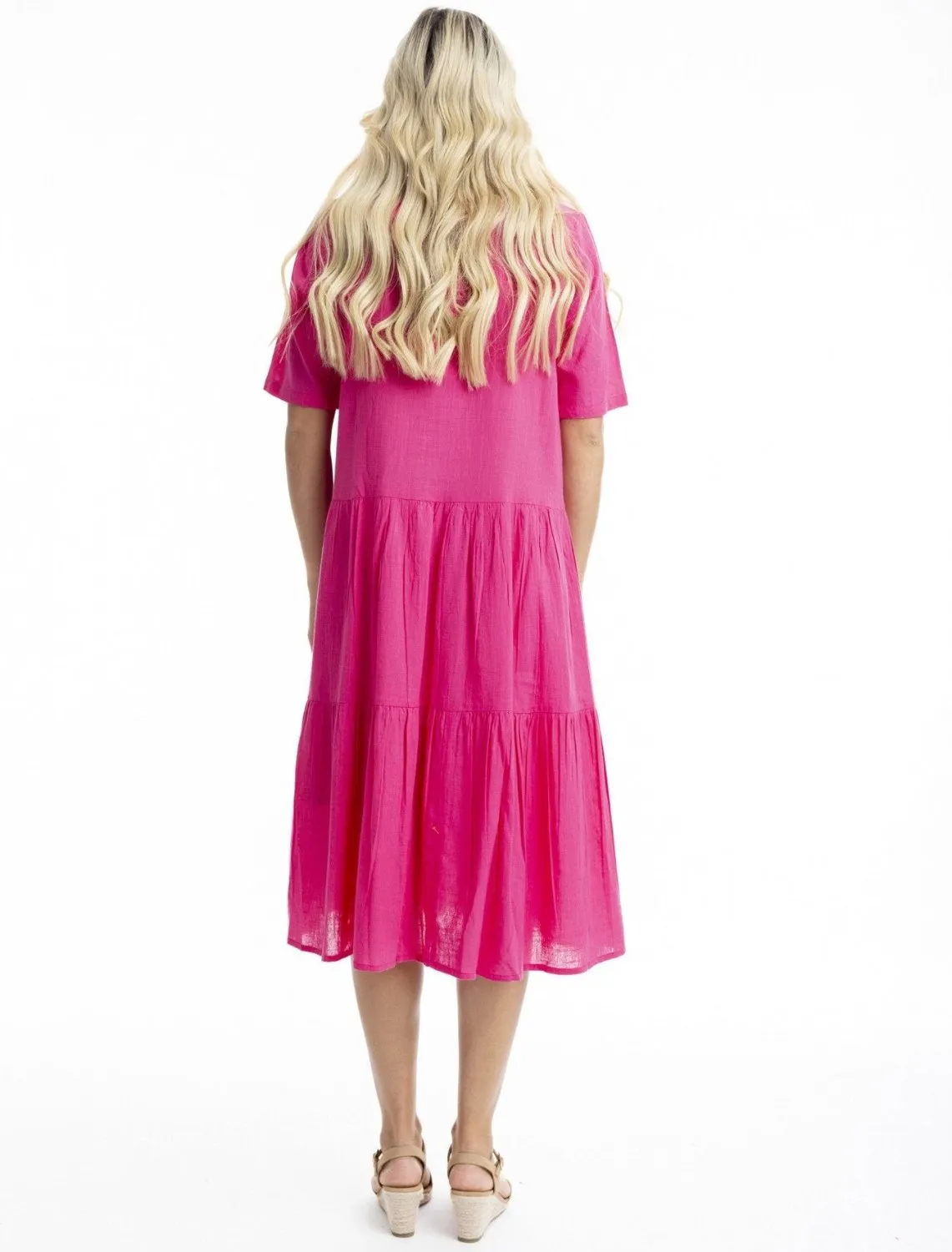 Essentials Layered Midi Dress in Hot Pink