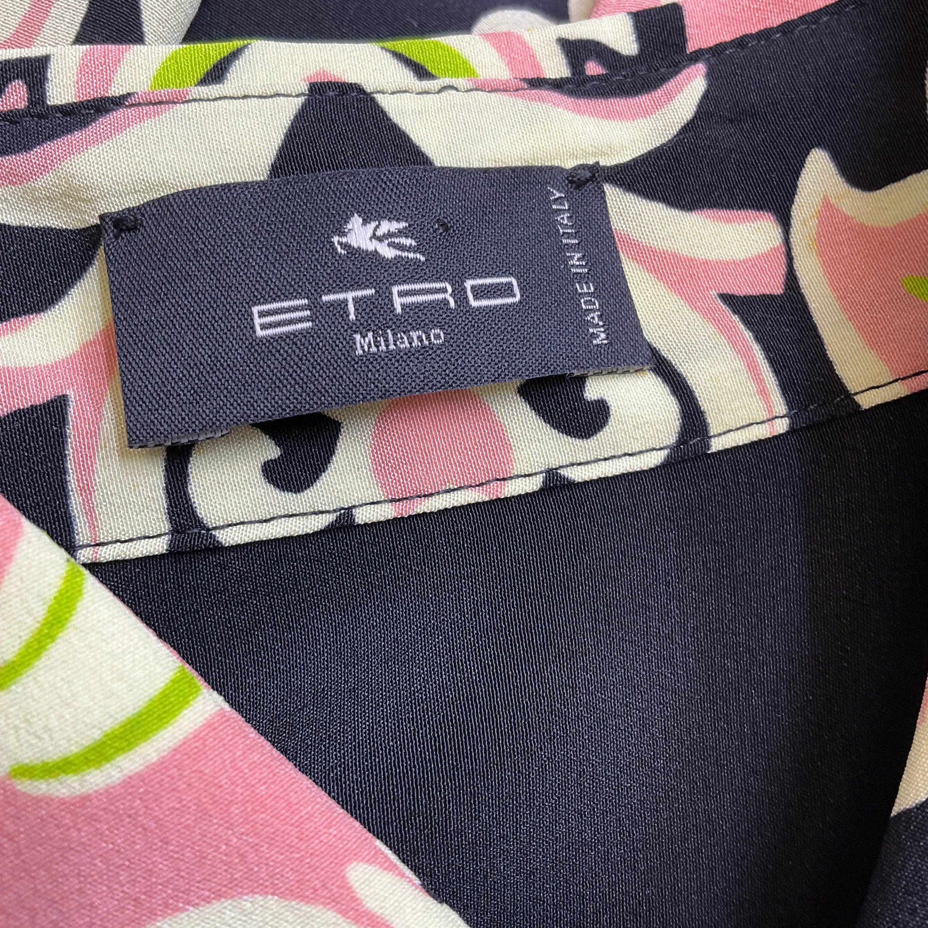 Etro Black / Pink Multi 2023 Printed Button-down Silk Blouse