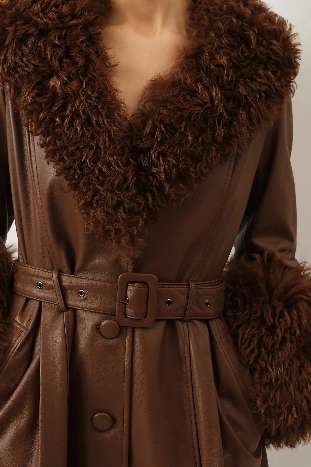 Foxy Shearling Coat — Walnut