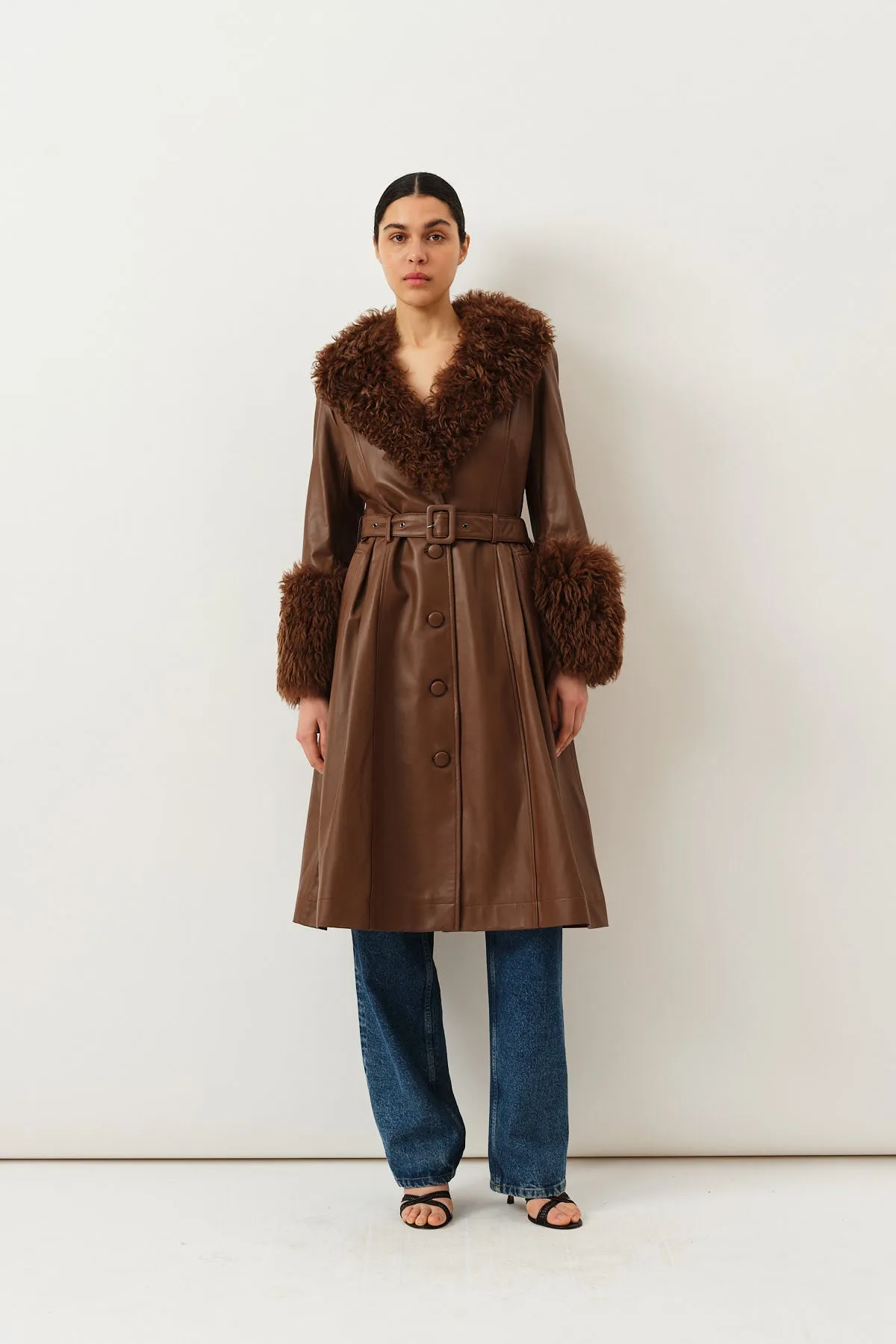 Foxy Shearling Coat — Walnut