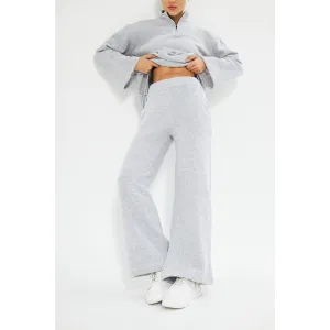 Grey Melange Wide Leg Trouser