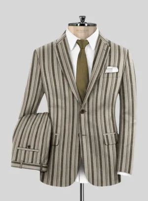 Italian Murano Emario Stripe Wool Linen Silk Suit