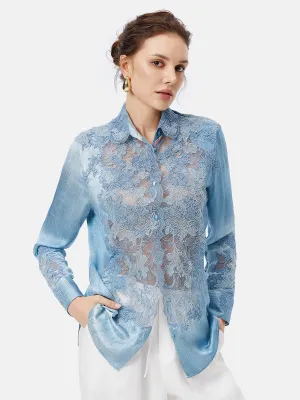 Lace Panel Washed Denim Shirt