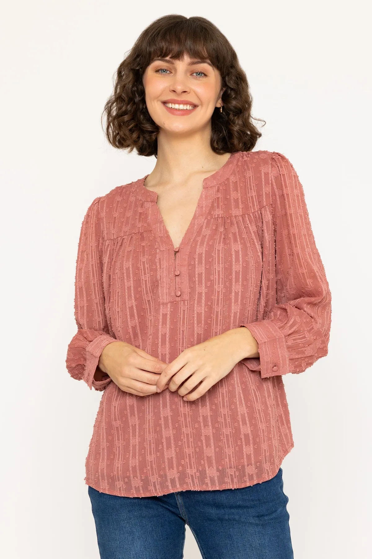 Long Sleeve Lurex Blouse in Rose