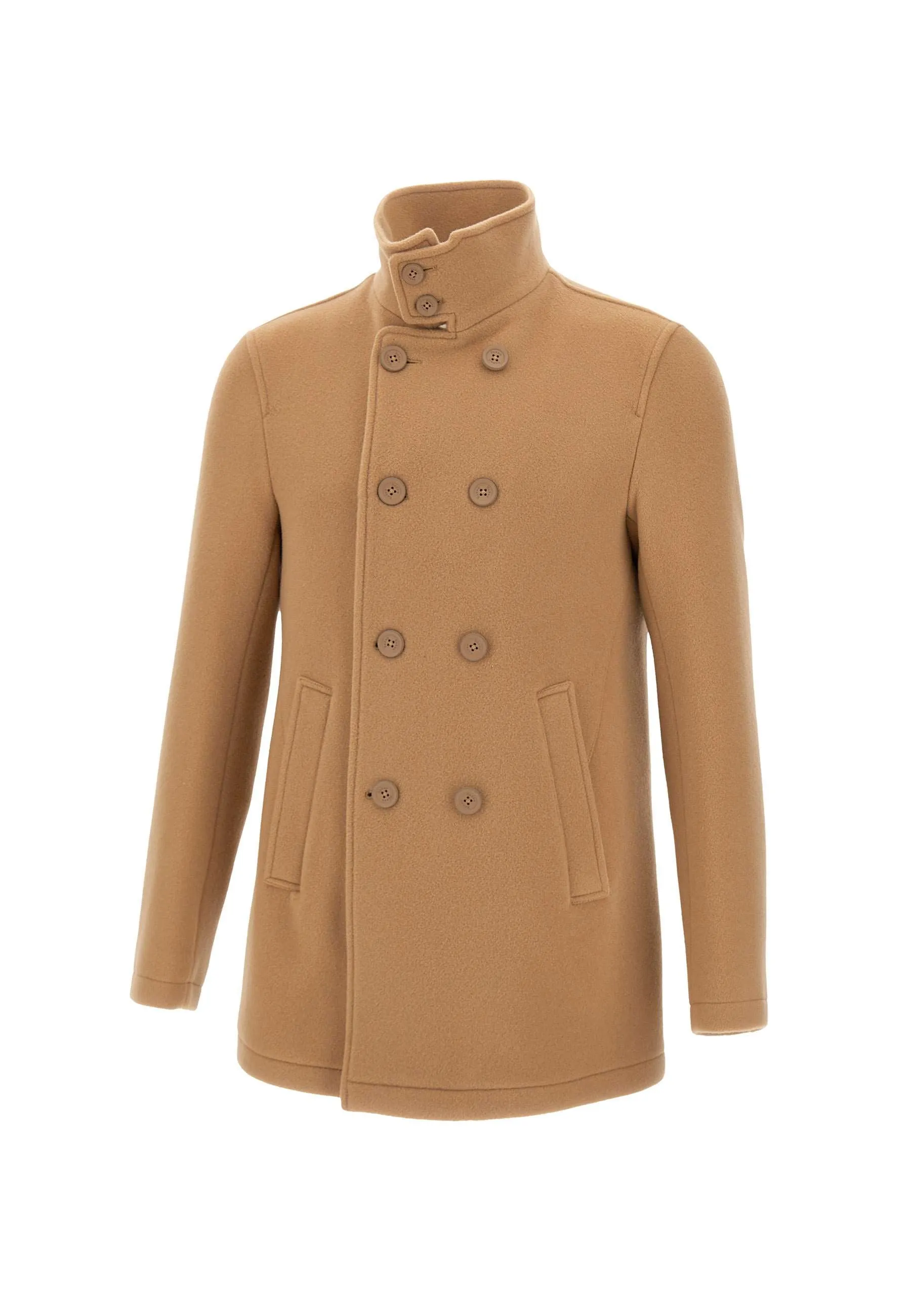 Men's Camel Wool Double-Breasted Coat