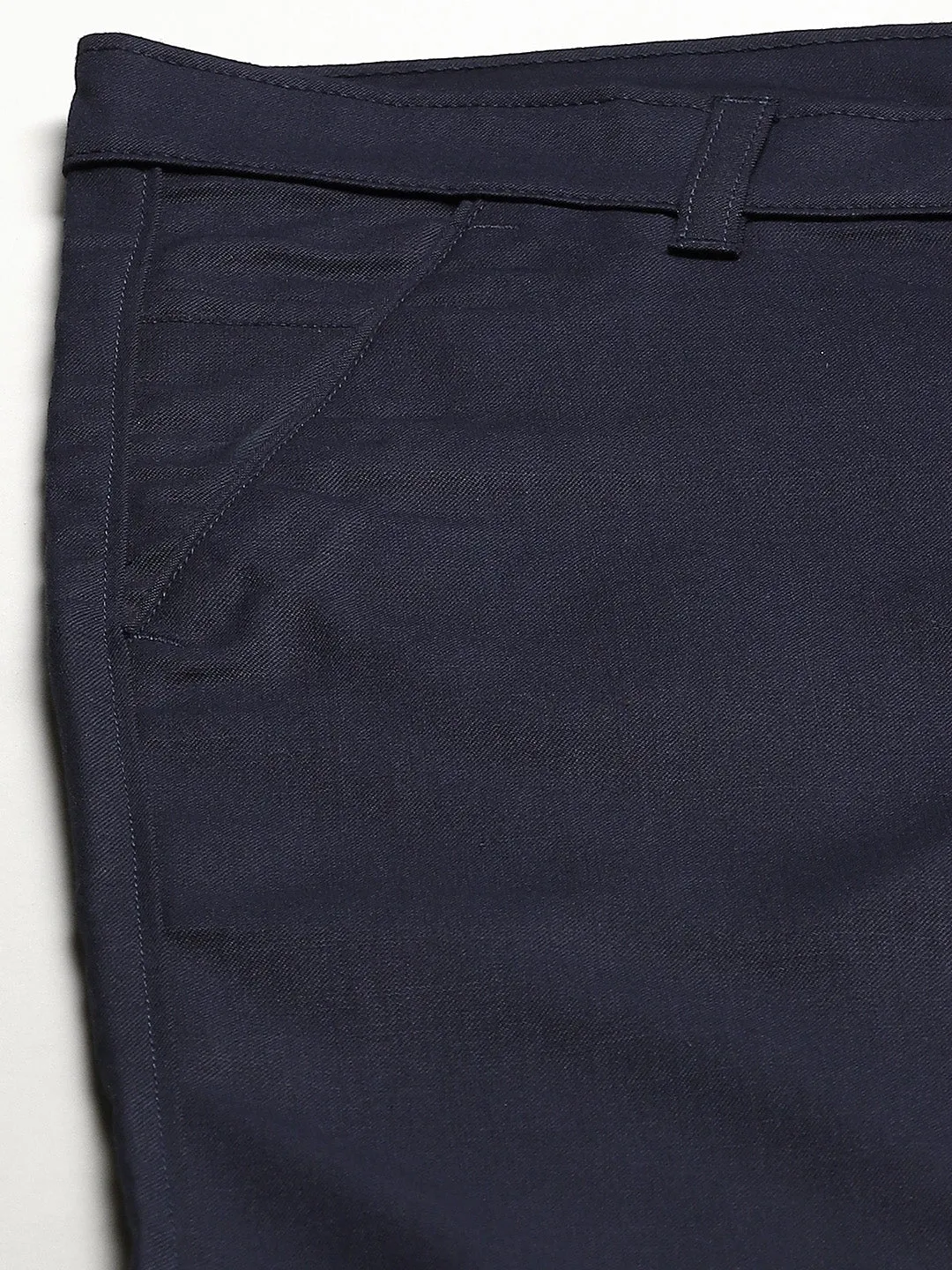 Men's Cotton Blend Navy Blue Solid Formal Trousers - Sojanya