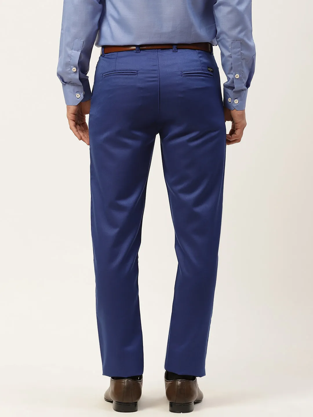 Men's Cotton Blend Royal Blue Solid Formal Trousers - Sojanya