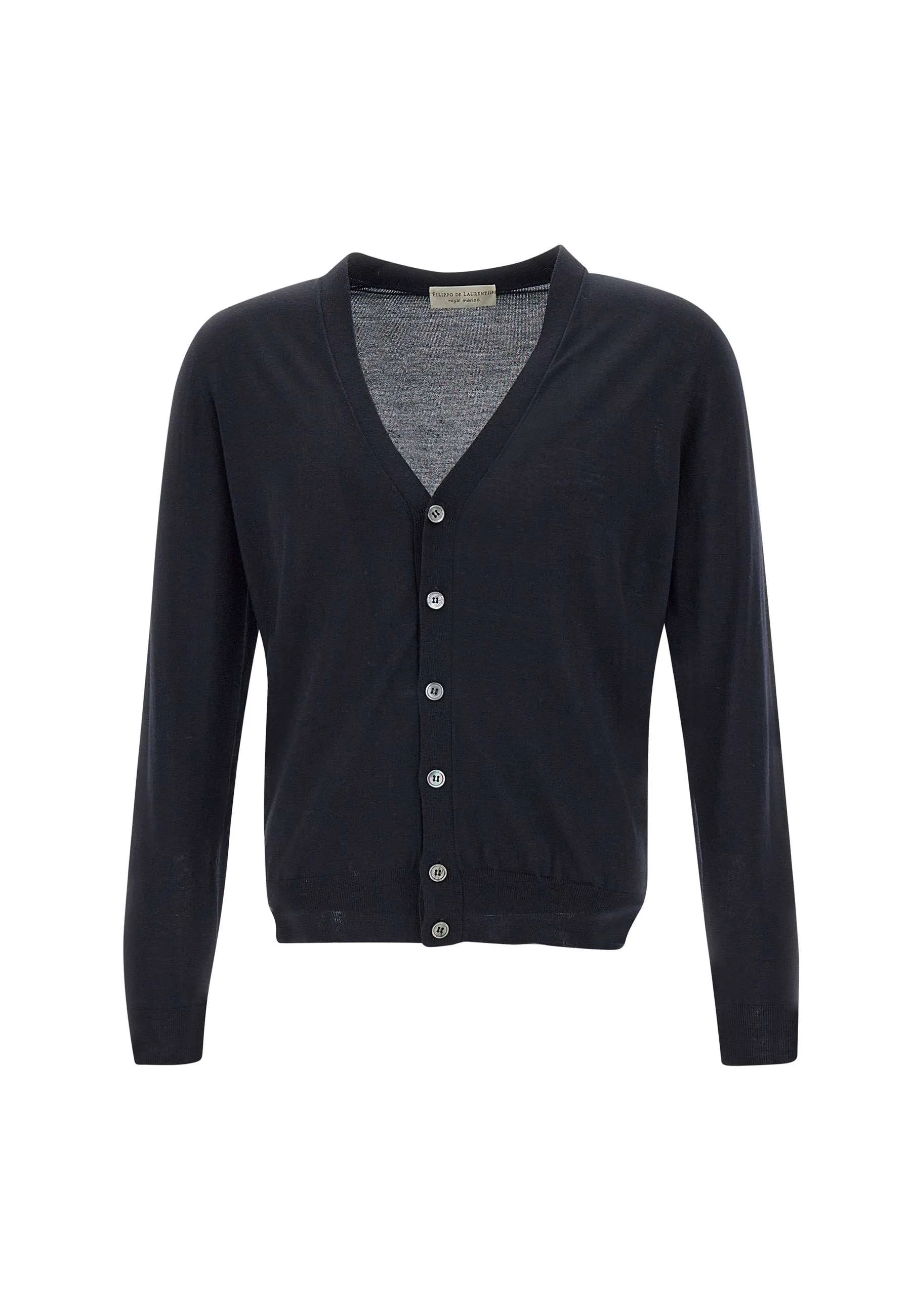 Men's Merino Wool Cardigan in Navy Blue