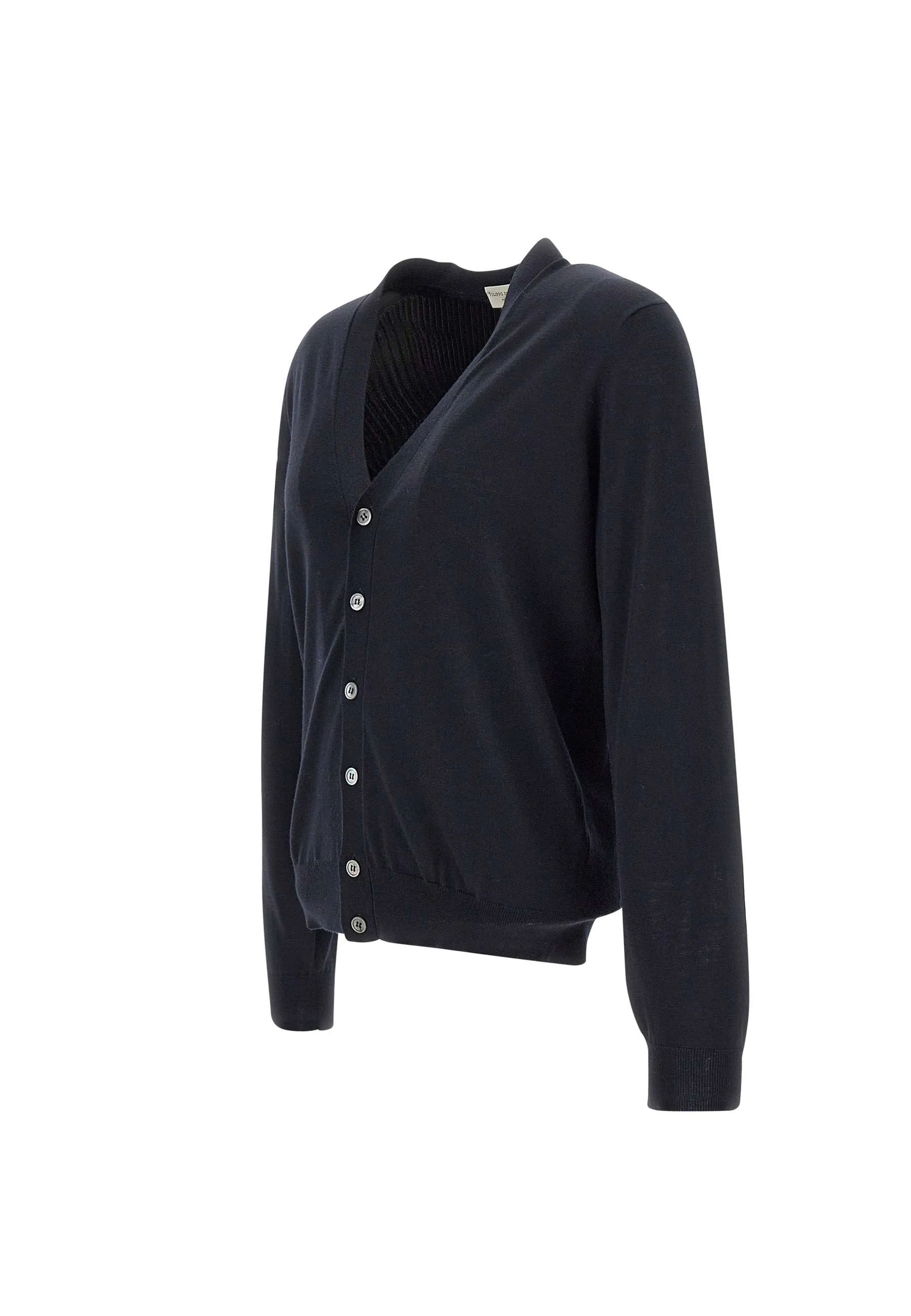 Men's Merino Wool Cardigan in Navy Blue