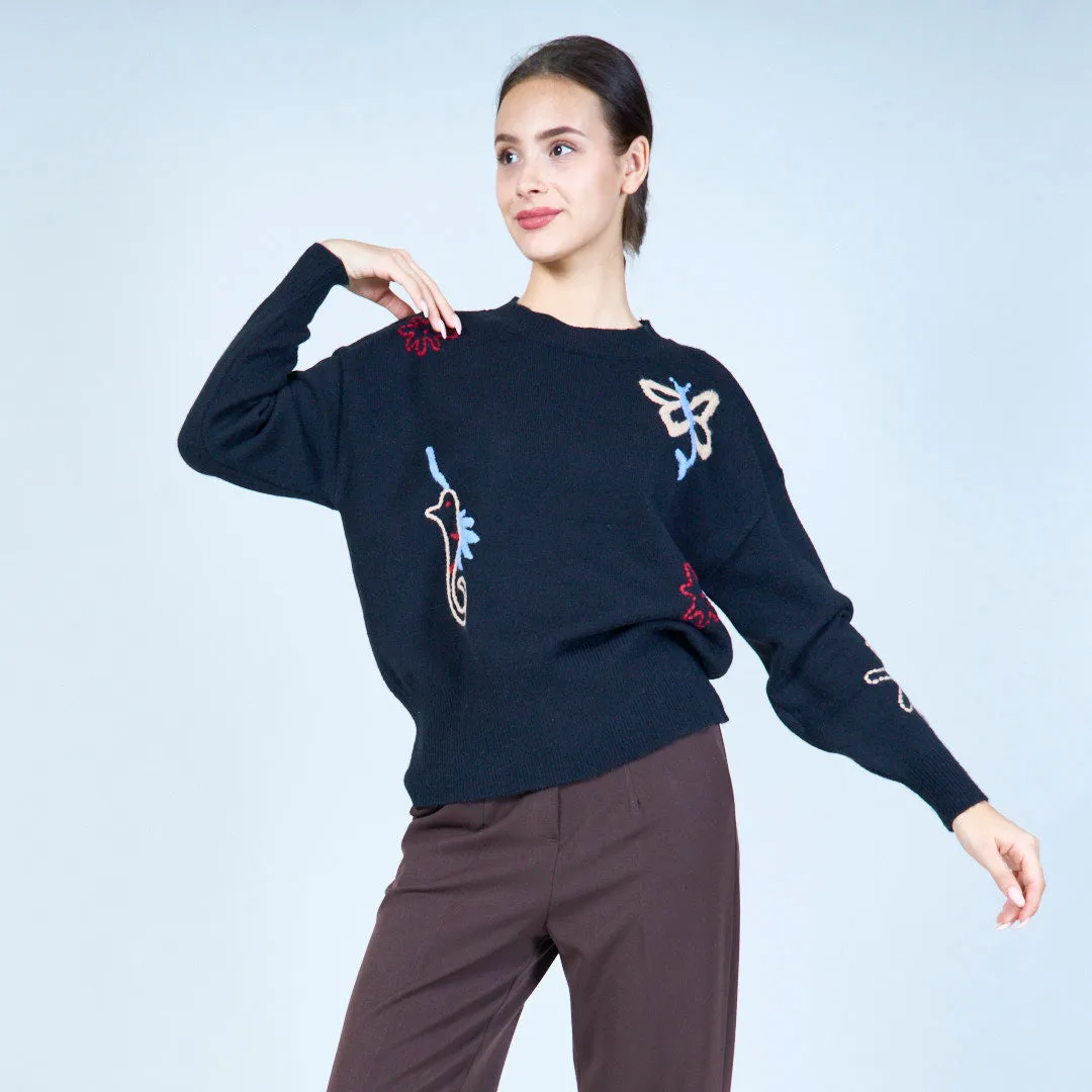 Nature-inspired embroidered sweater wholesale