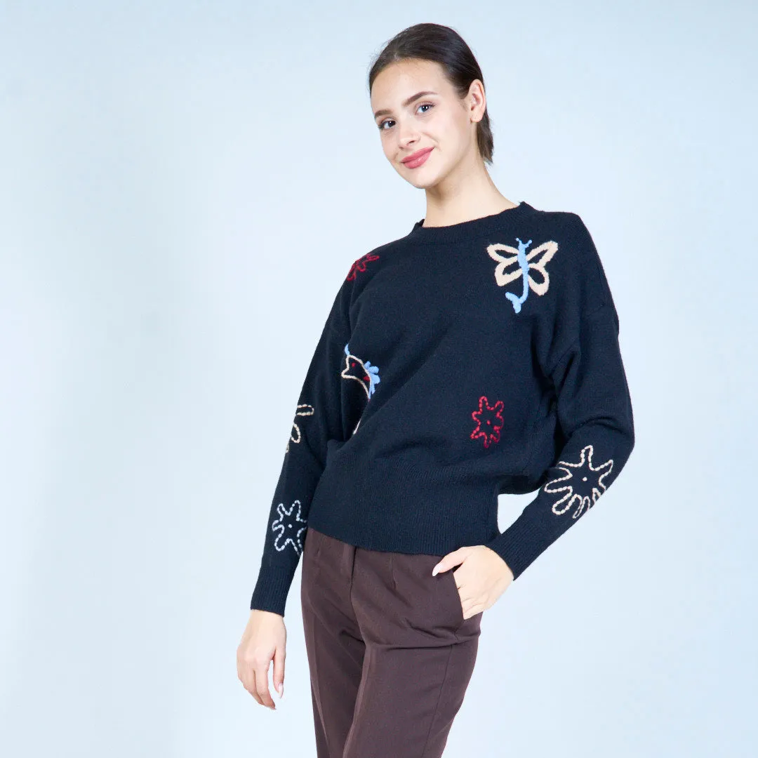 Nature-inspired embroidered sweater wholesale