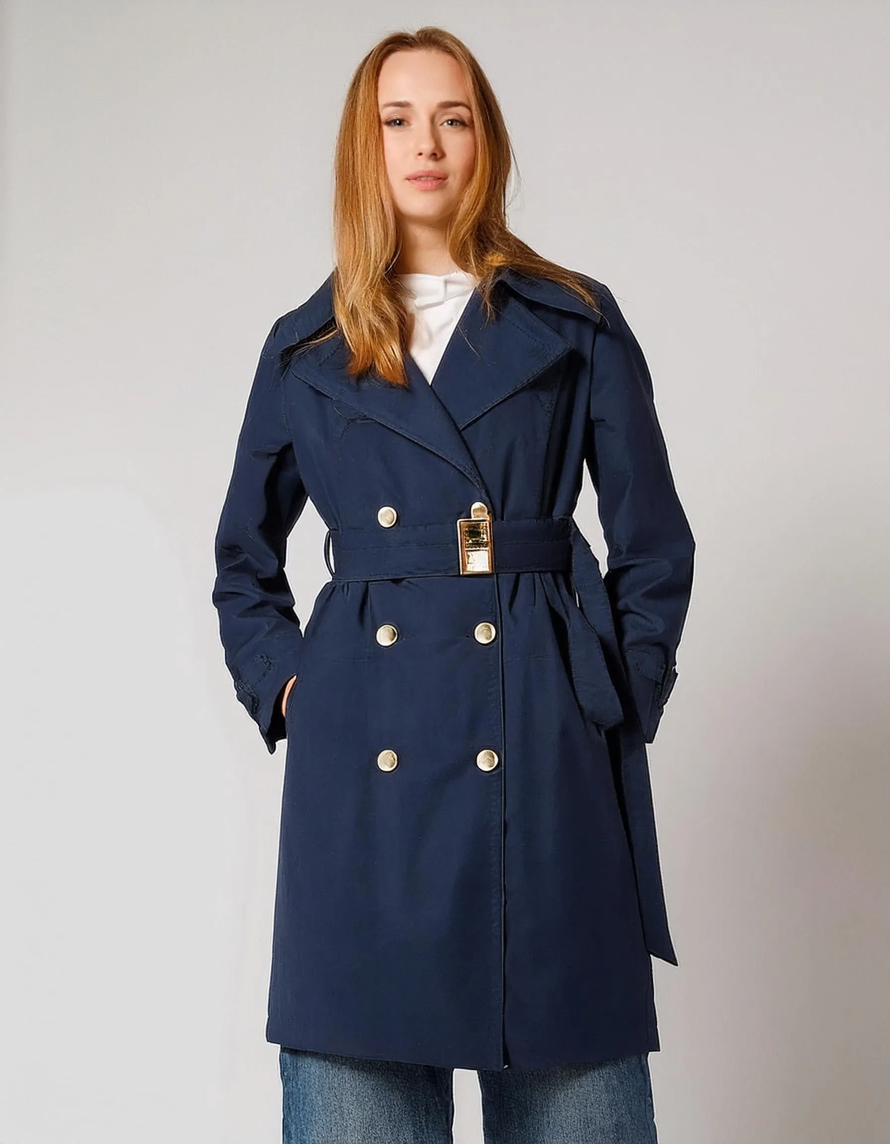 Navy Double-Breasted Trench Coats