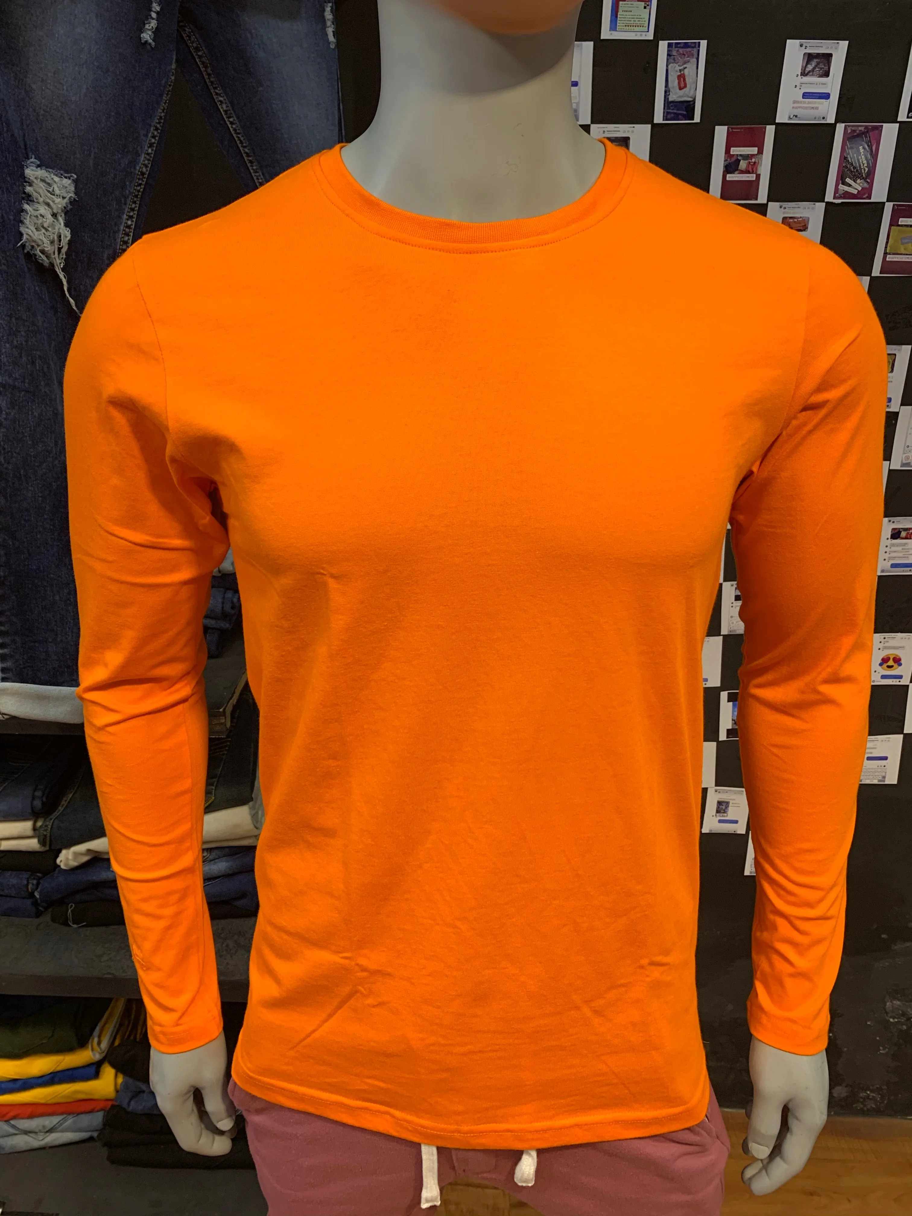 Orange Basic Cotton Full Sleeves Tshirt