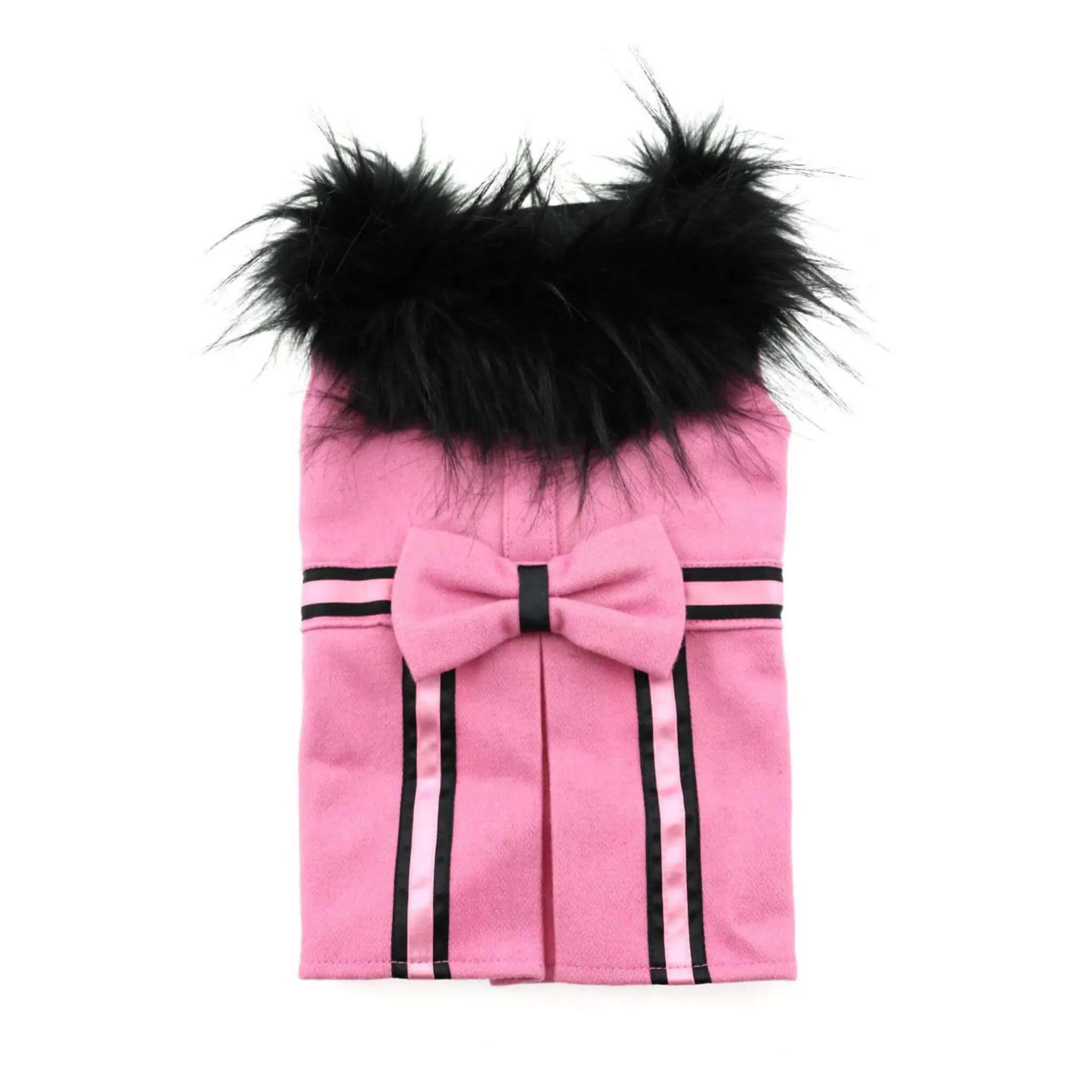 Pink Wool Fur-Trimmed Dog Harness Coat