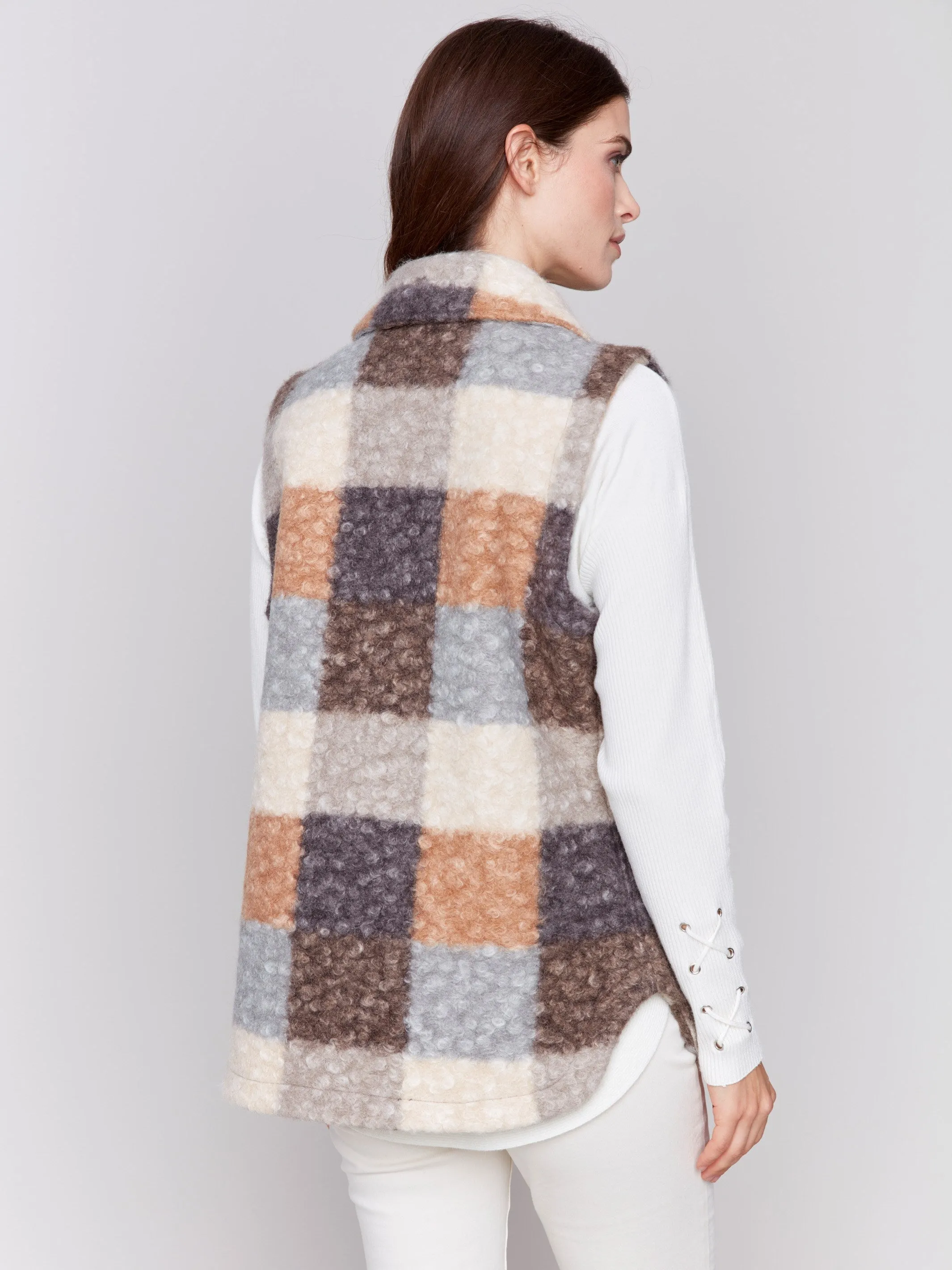 Plaid Bouclé Knit Vest - Terracotta