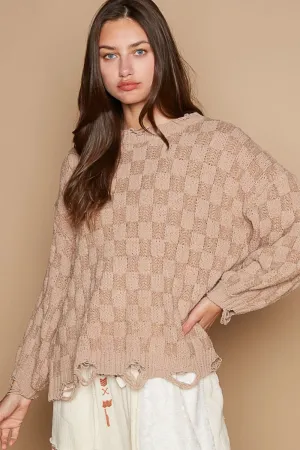 POL | Checkered Mocha Beige Sweater | Rubies   Lace