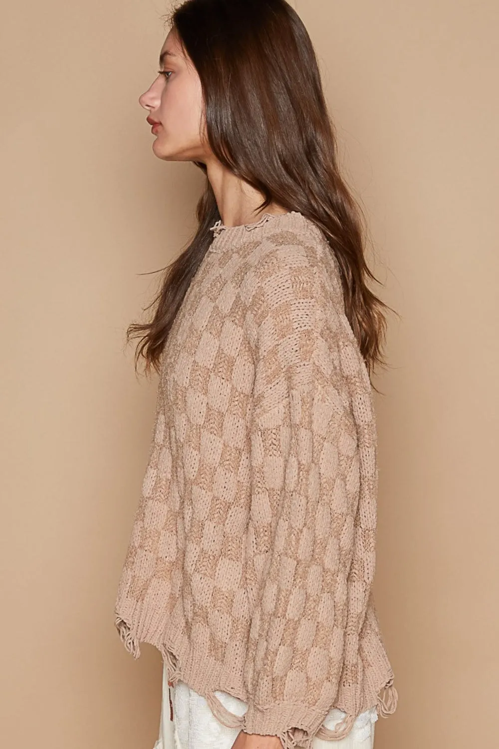 POL | Checkered Mocha Beige Sweater | Rubies   Lace