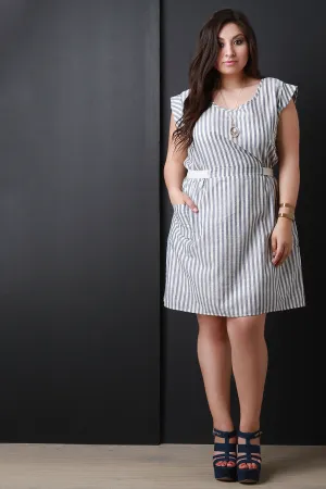 Relaxed Pinstripe Short Sleeve Dress