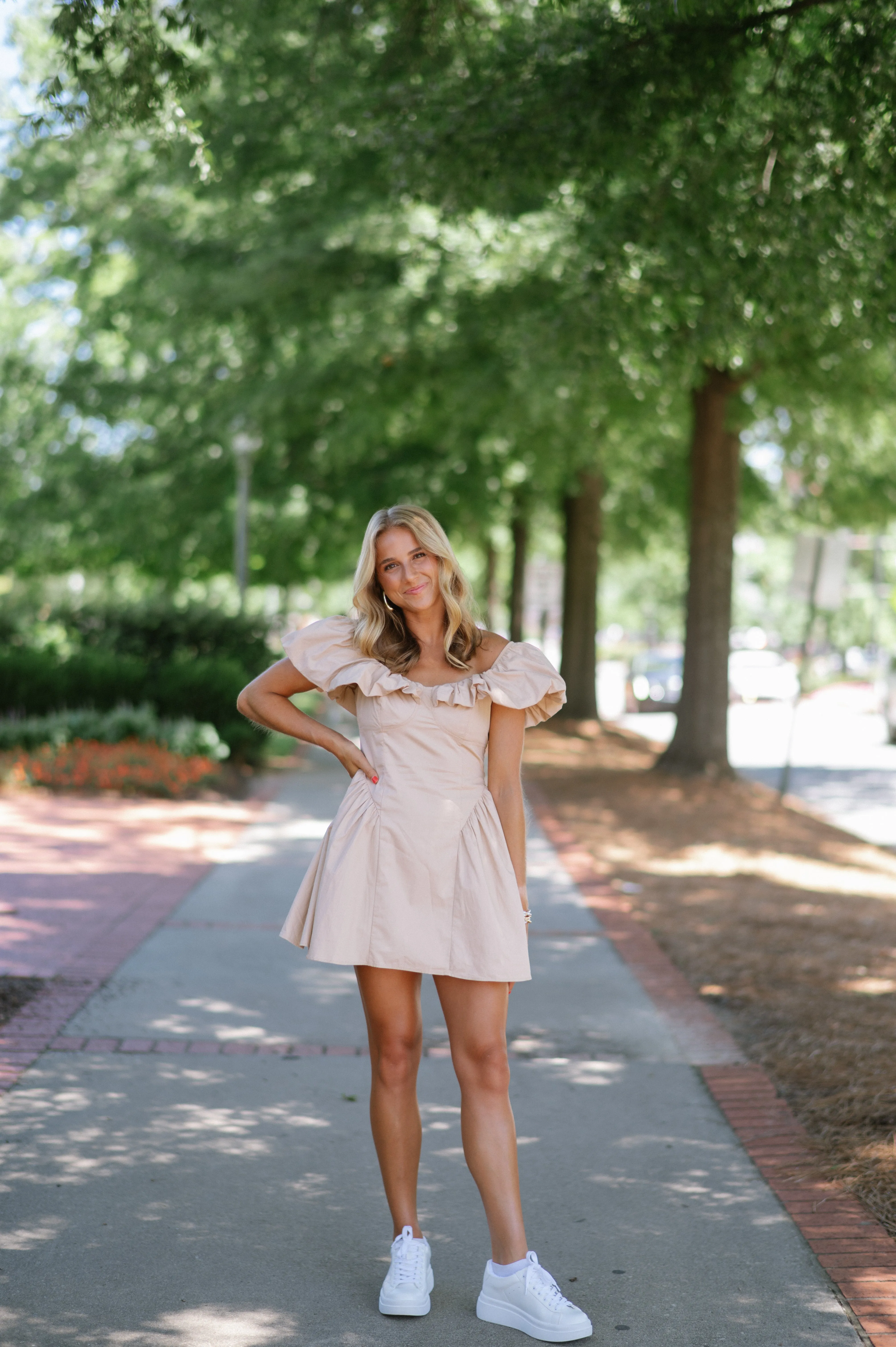 Remi Off The Shoulder Mini Dress-Taupe