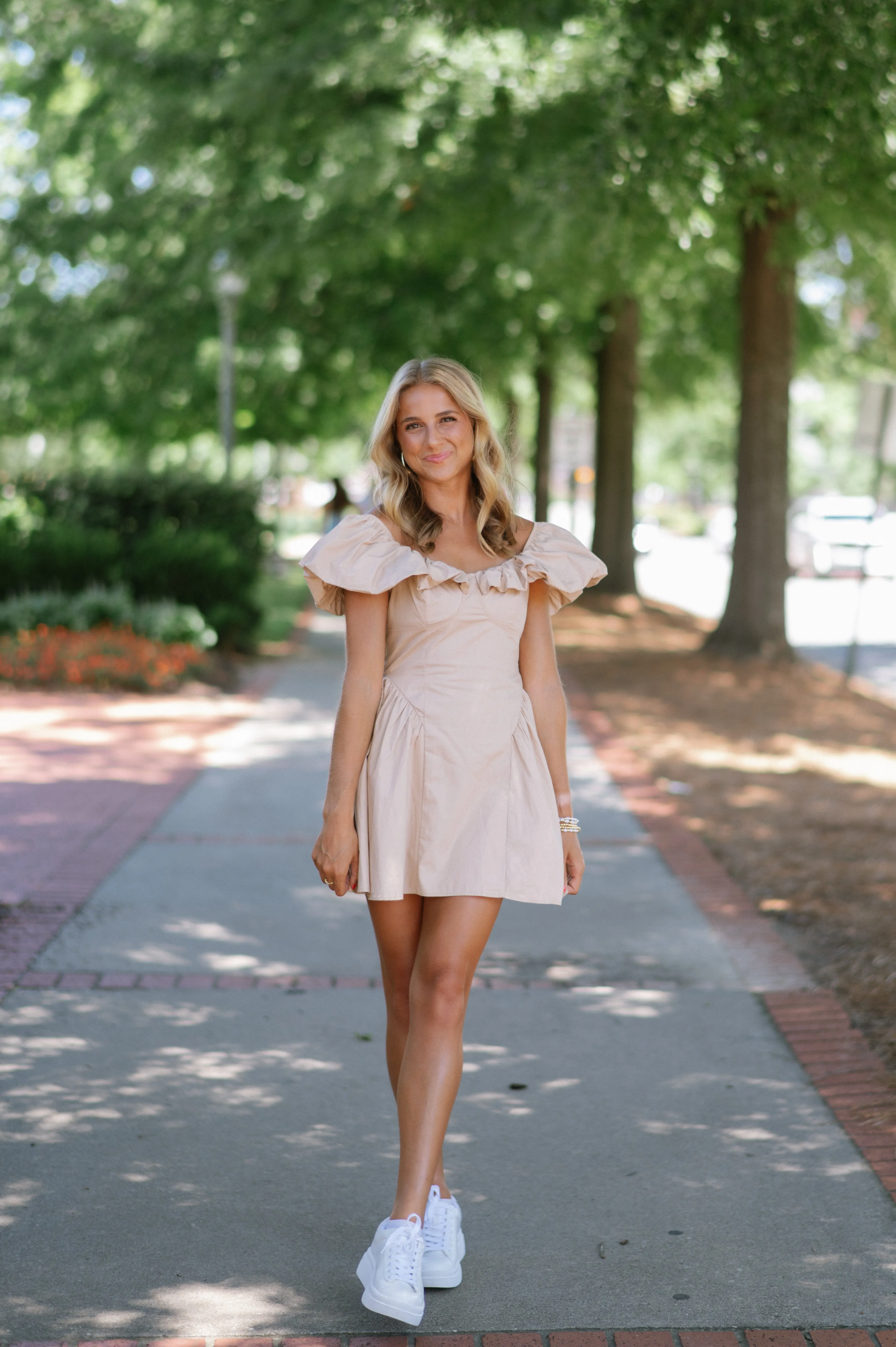 Remi Off The Shoulder Mini Dress-Taupe