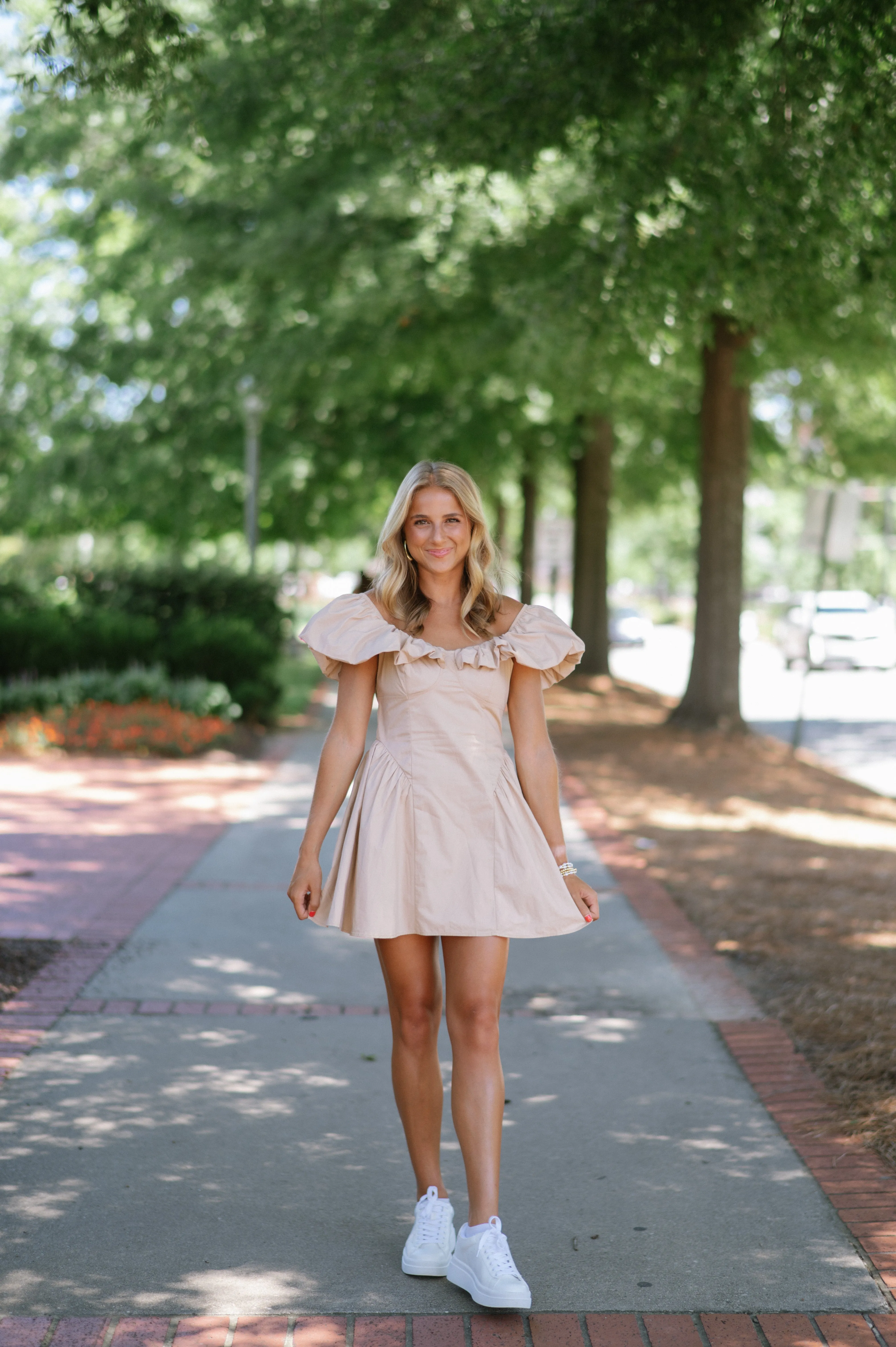 Remi Off The Shoulder Mini Dress-Taupe