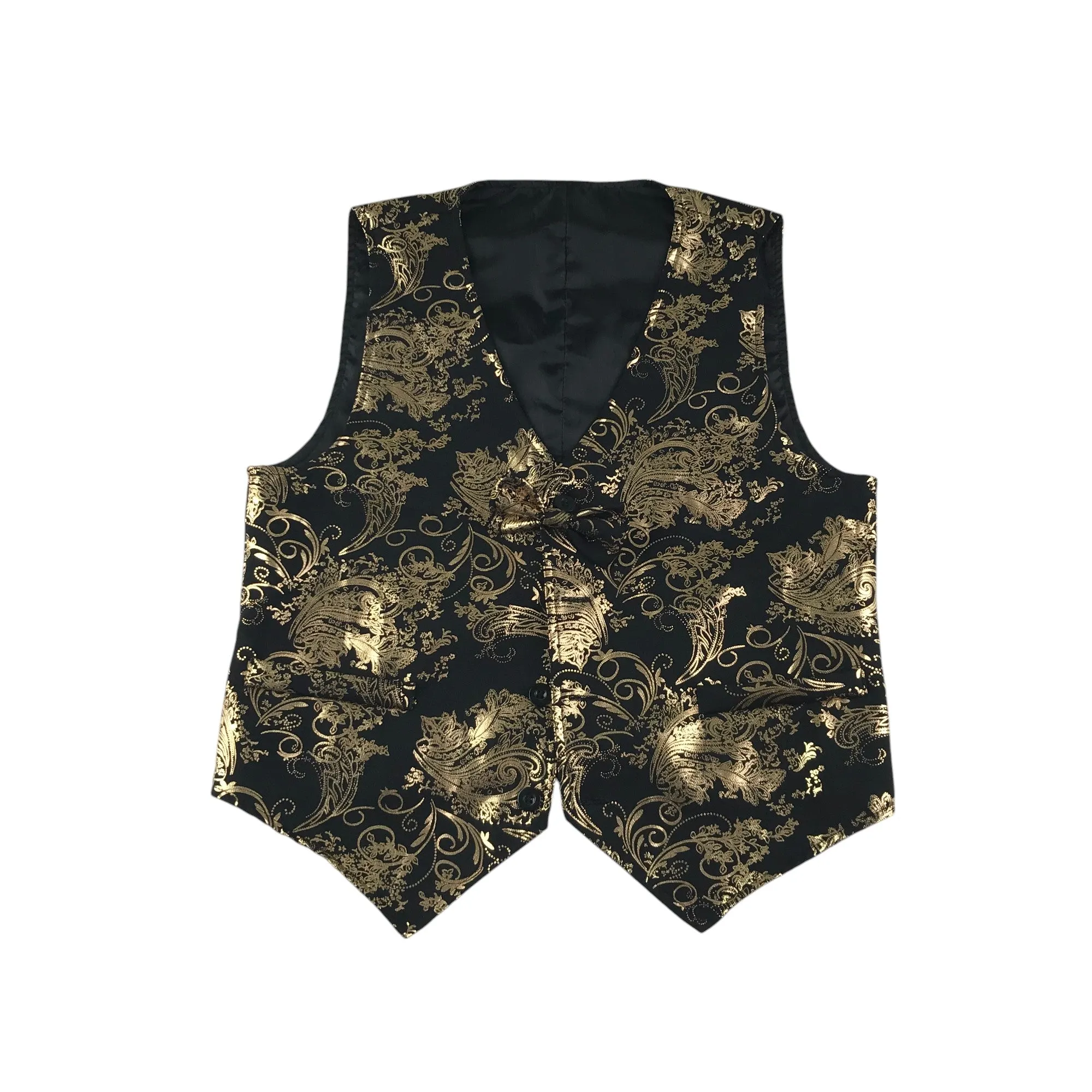 Shein waistcoat and trousers set 11-12 years gold and black leafy pattern