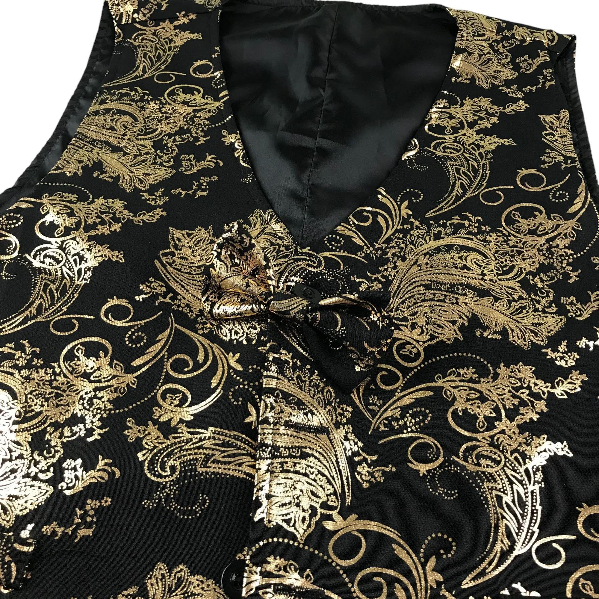 Shein waistcoat and trousers set 11-12 years gold and black leafy pattern