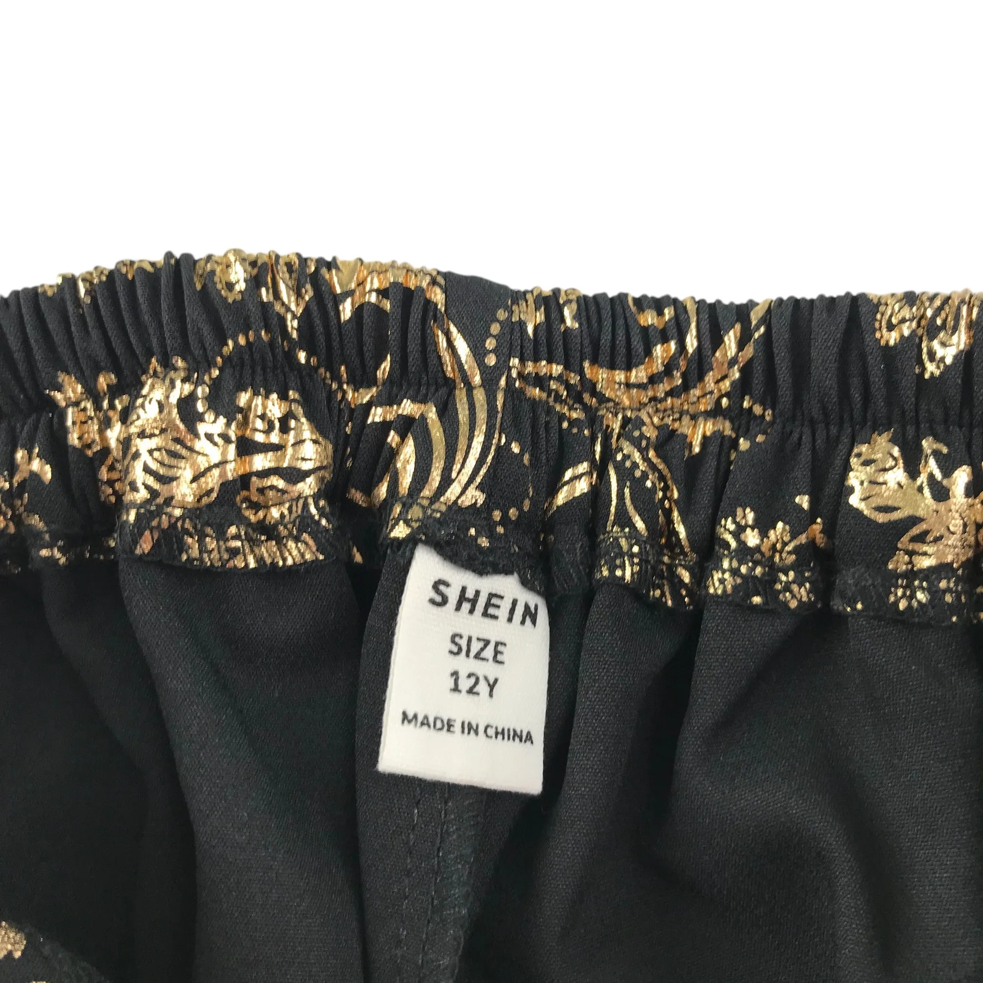 Shein waistcoat and trousers set 11-12 years gold and black leafy pattern