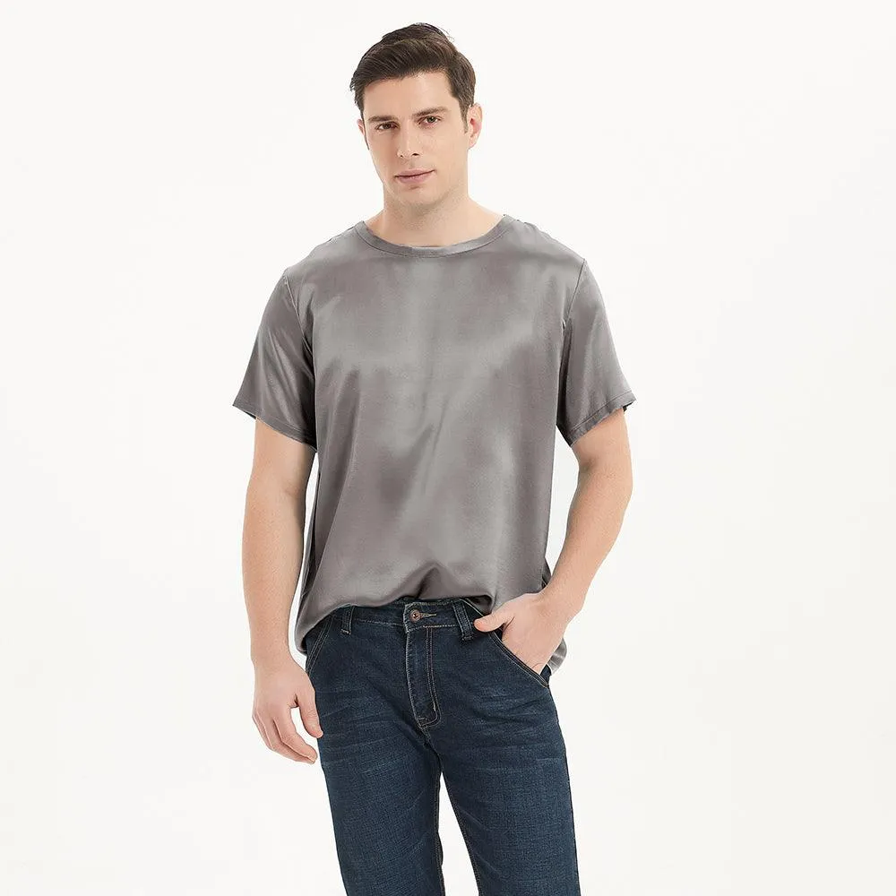 Short Sleeves Silk Shirts For Men Comfortable Round Neck Silk Top Silk Tees